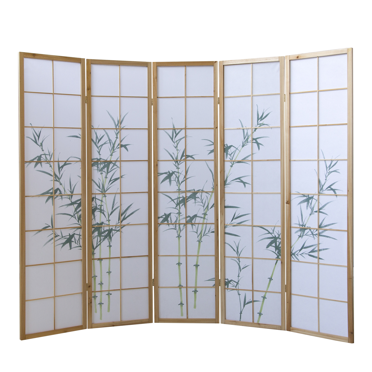 Paravent Natural Bamboo Pattern Print | 5-panel | Wood | Room Divider Partition Privacy Screen