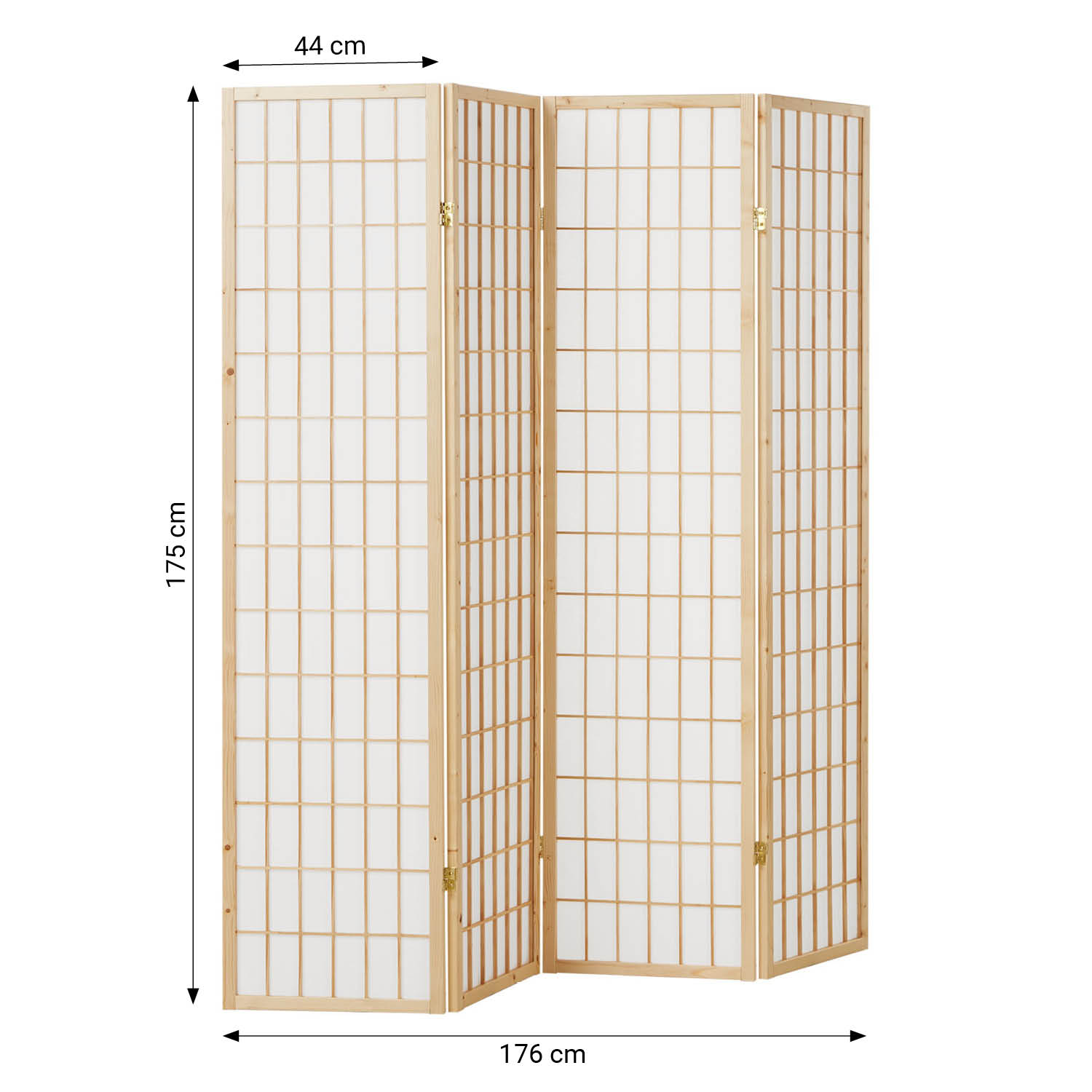 Paravent Naturel Shoji Papier de Riz Blanc | 4 panneaux | Bois | Séparateur de Pièce Cloison Écran d'Intimité