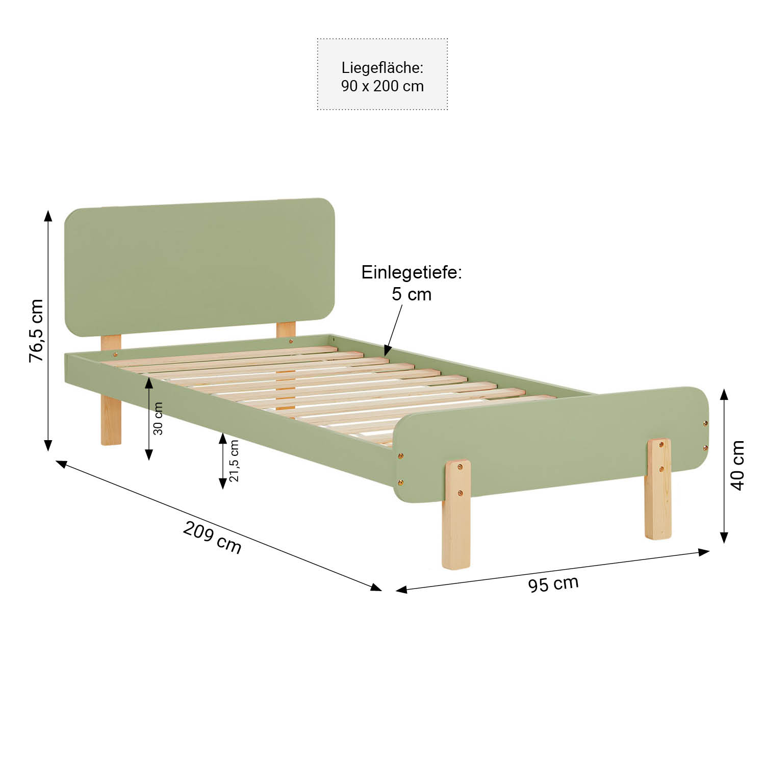 Lit en bois simple avec matelas Lit enfant 90x200 Lit de jeunesse massif vert pin Cadre de lit Lit junior Sommier à lattes