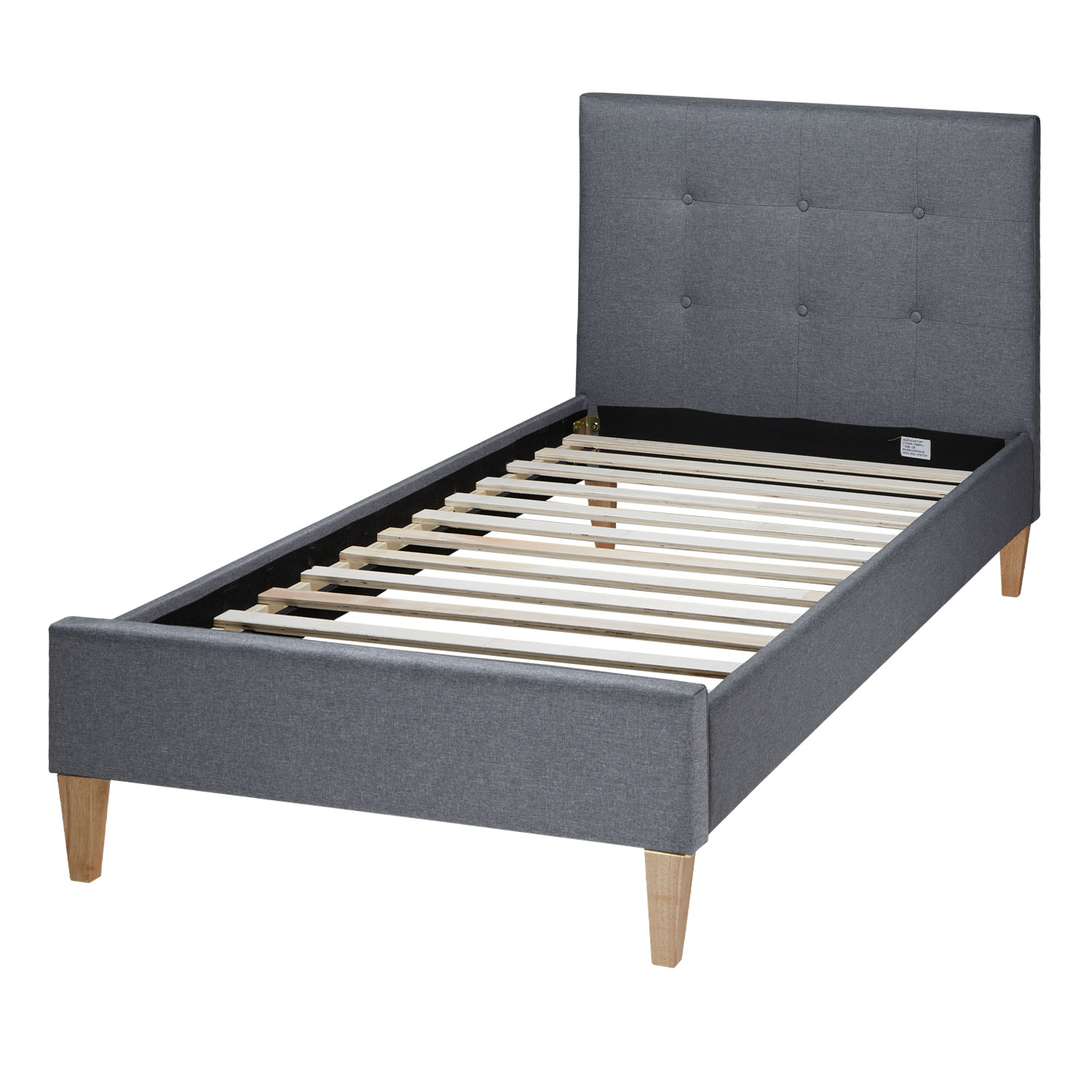 Upholstered Bed Frame Single Bed 90x200 Grey Platform Bed Fabric Headboard