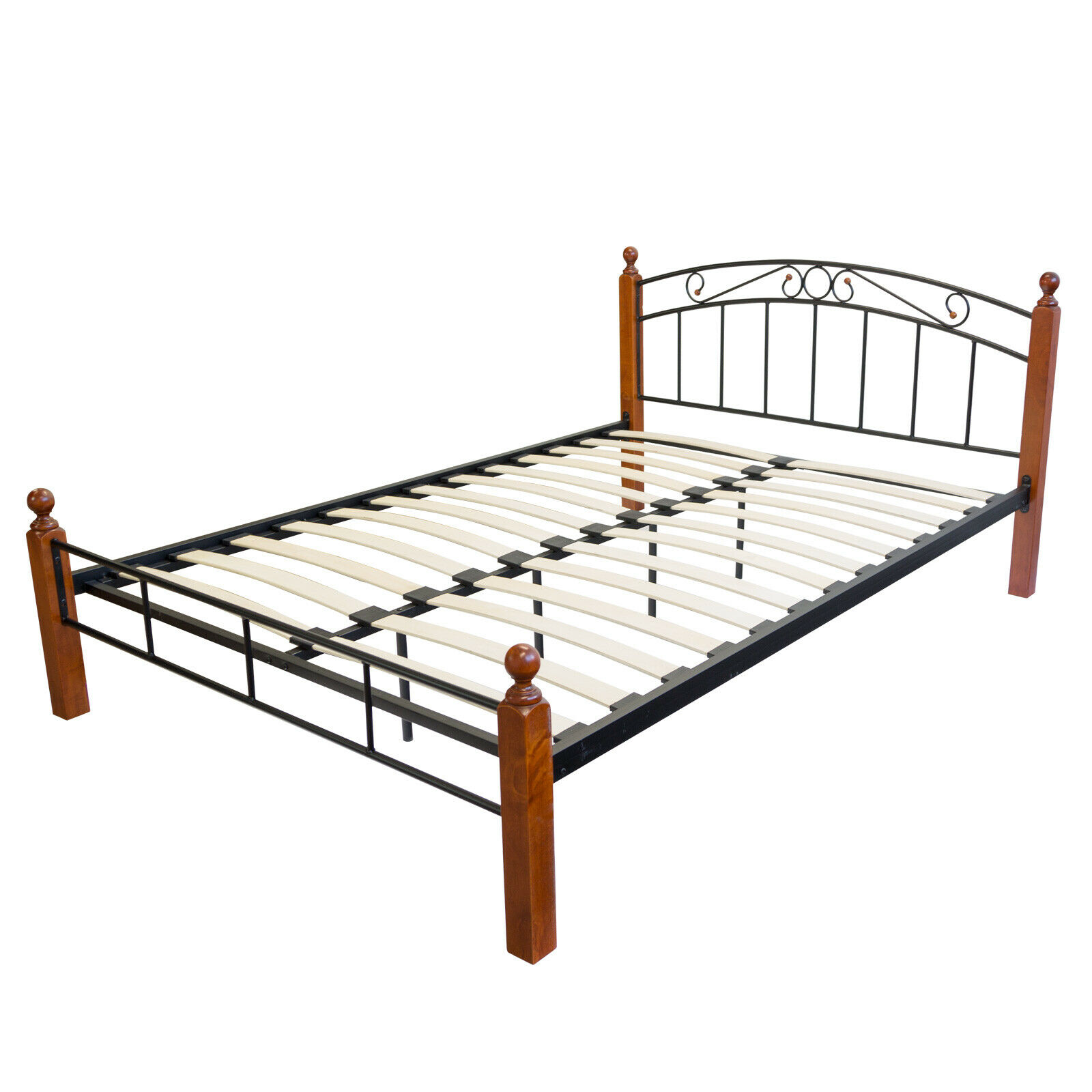 Design Iron Bed Double 180 x 200Wood Slatted black brown bed frame 916 Design Iron Bed Double 180 x 200Wood Slatted black brown bed frame 916