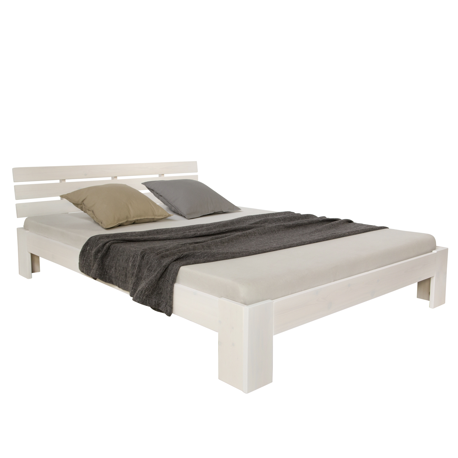 Wood Bed 140x200 cm White | Double Bed | with Slatted Frame | Solid | Kids Youth Guest Bedroom