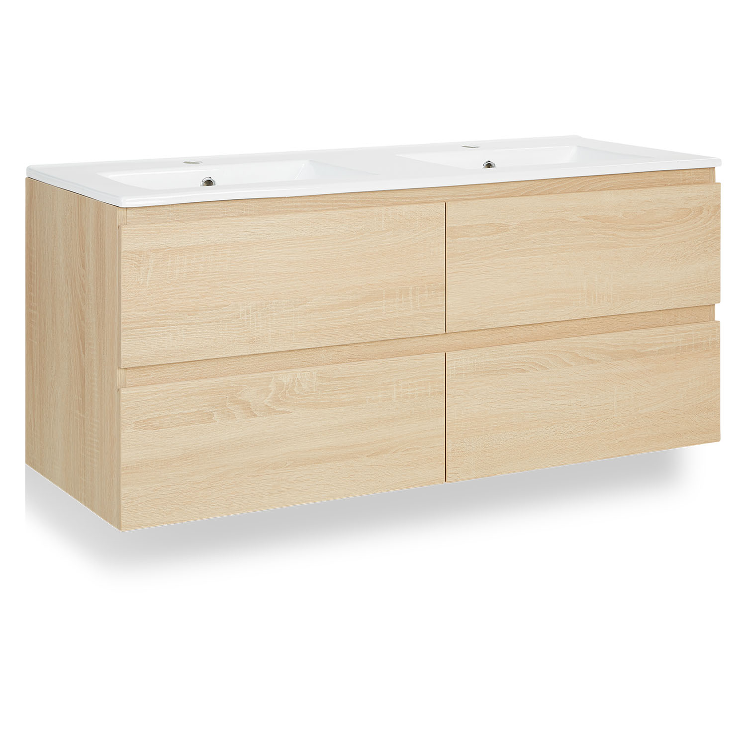 Bathroom cabinet 120 cm Natural Wood Oak Storage Vanity unit Bathroom furniture Double Sink unit Washroom wall cabinet 