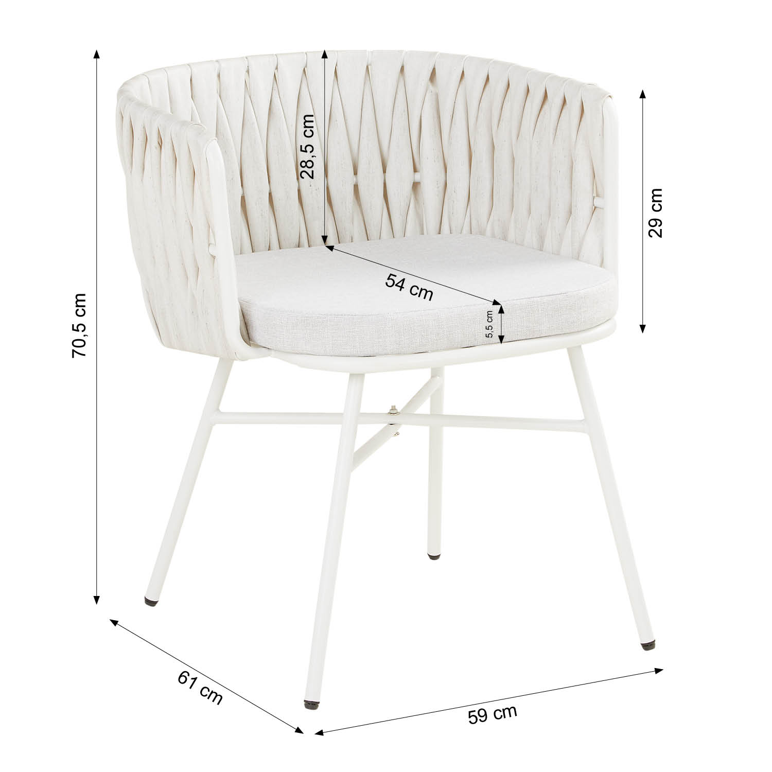 Salon de jardin Ensemble table et 2 chaises de jardin rotin blanc Meubles de détente extérieur Mobilier de jardin