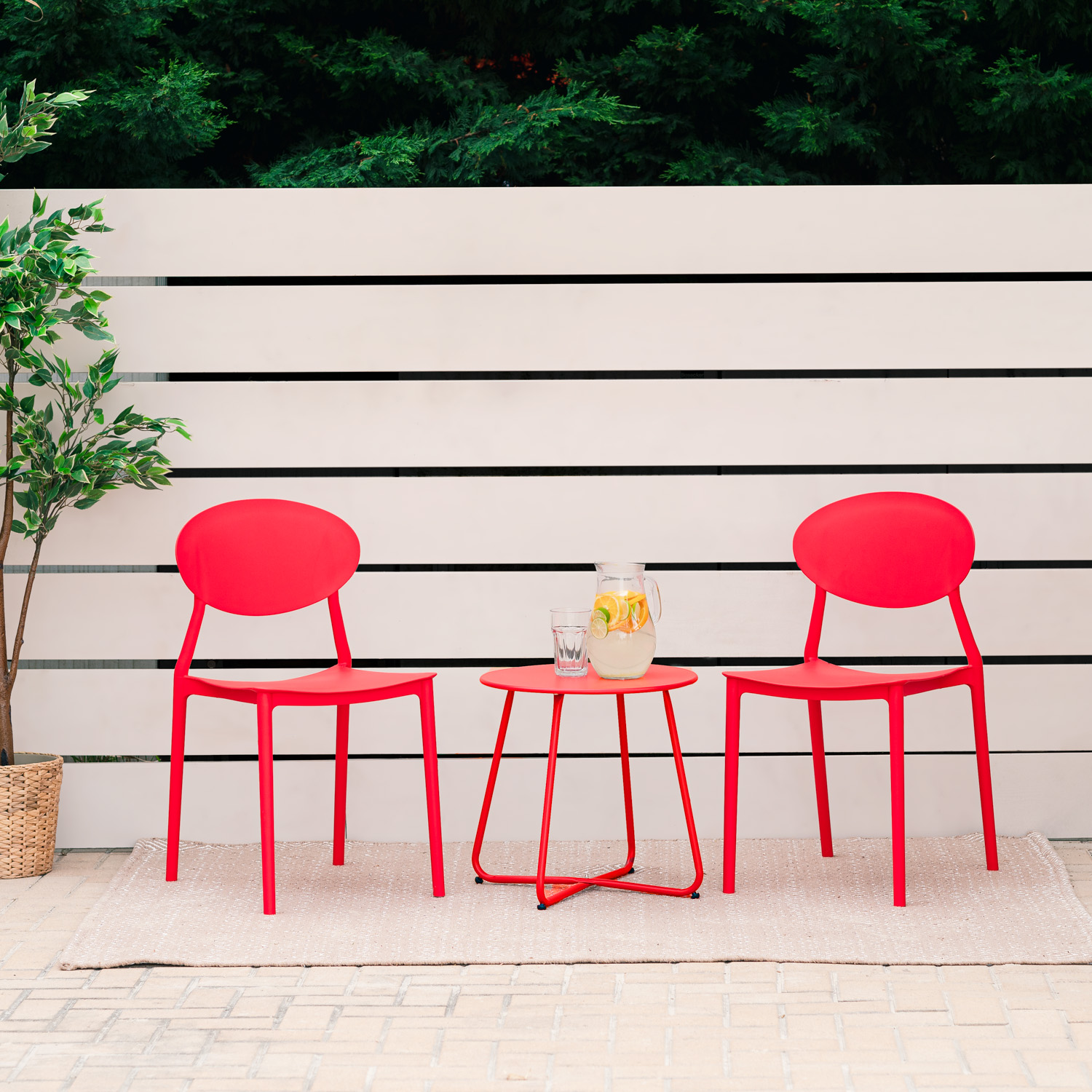 Garden chair Set of 4 Camping chairs Red Outdoor chairs Plastic Stacking chairs Kitchen chairs