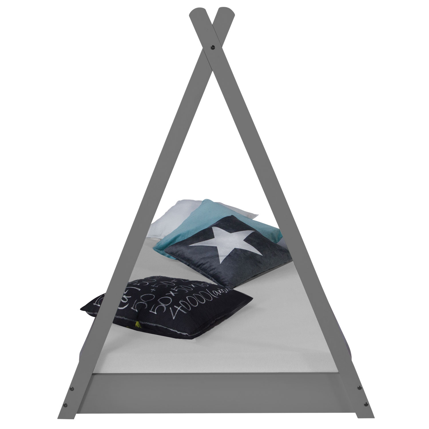 Children bed tipi with mattress tent bed 90x200 youth bed grey canvas stars Children's Bed 90x200 cm Gray Gray Fabric | Tent Bed | Single Bed | with Slatted Frame | Wood