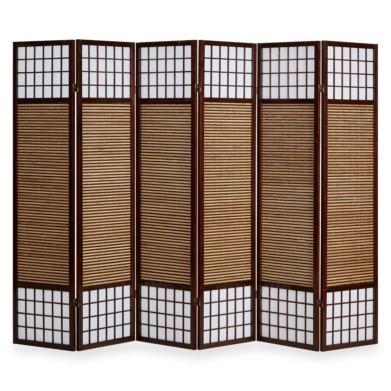 Paravent Brown Bamboo Shoji Rice Paper White | 6-panel | Wood | Room Divider Partition Privacy Screen