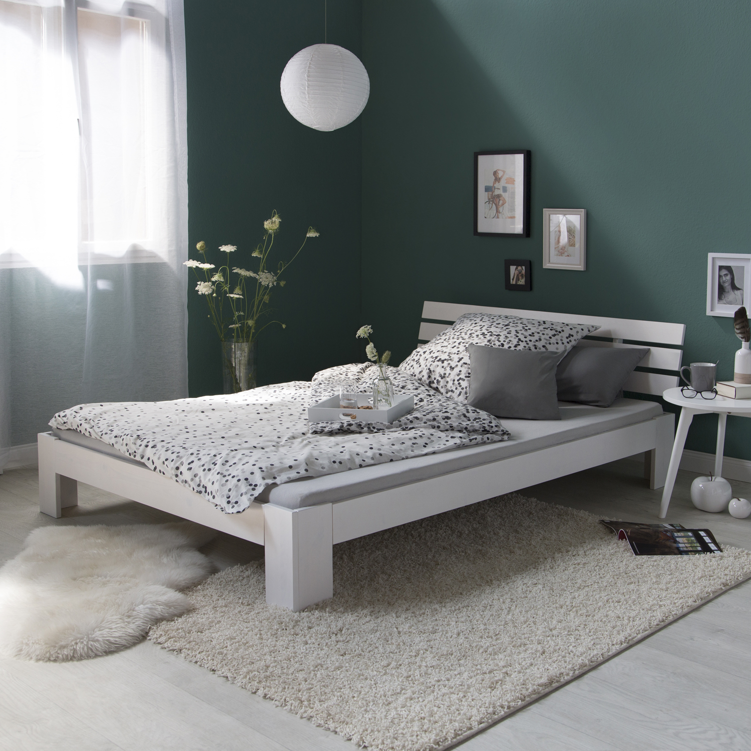 Wooden bed 90 120 140 160 180 cm white natural or grey double bed futon bed frame solid wood single bed