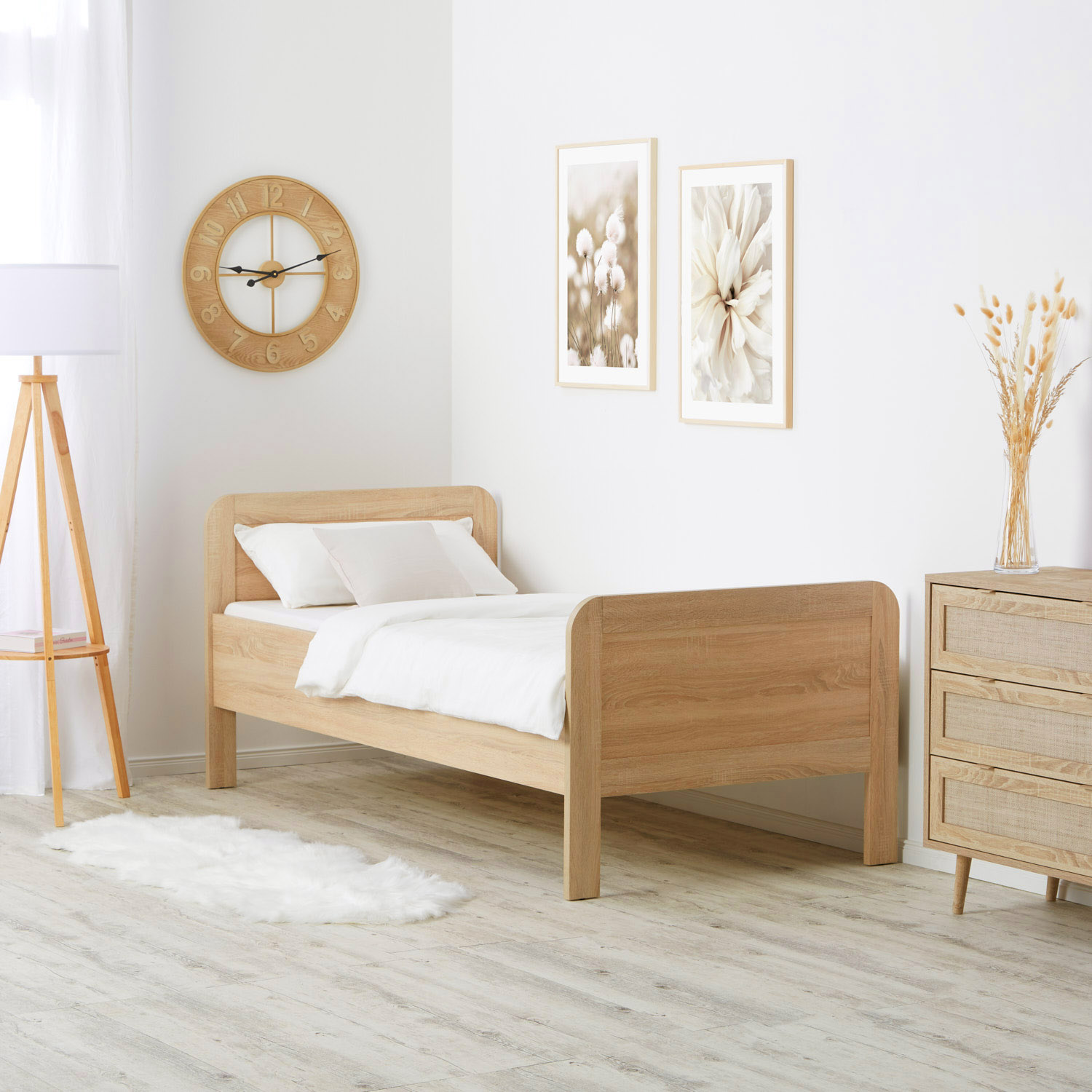 Comfort Bed 90x200 cm Natural | Senior Bed Height Adjustable with Slatted Frame | Single Bed | Wood