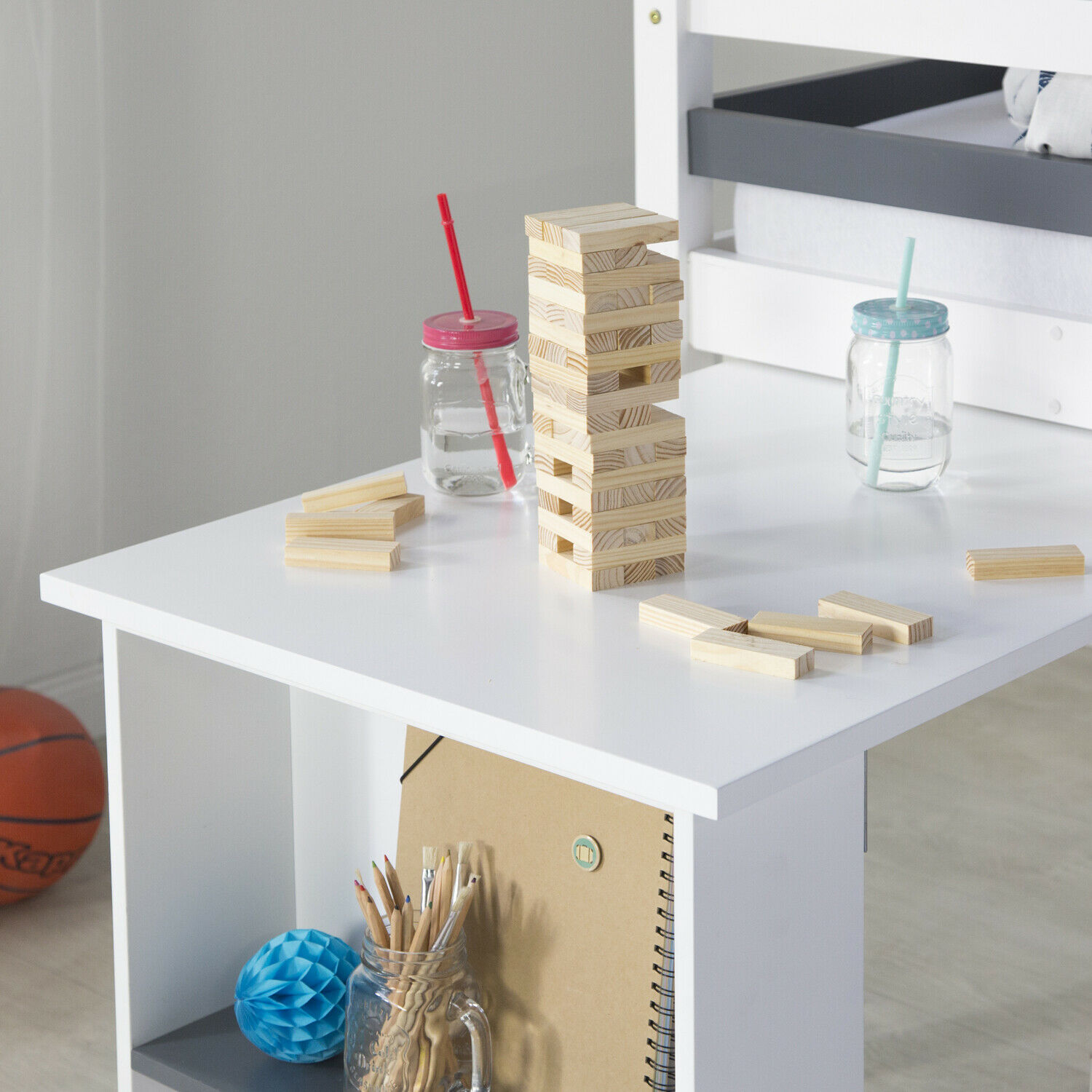 Loft Bed Kids 90x200 cm White with Desk | with Shelf | with Slatted Frame Loft Bed Kids 90x200 cm White with Desk | with Shelf | with Slatted Frame