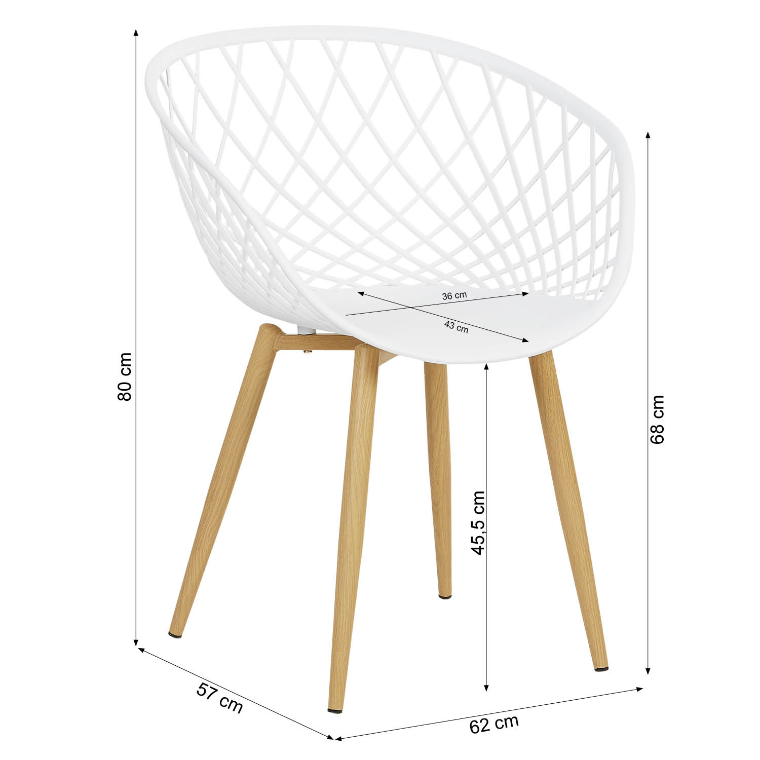 Set of 6 Garden chair with armrests Camping chairs White Garden armchairs Outdoor chairs Plastic Egg chair Indoor chairs Kitchen chairs