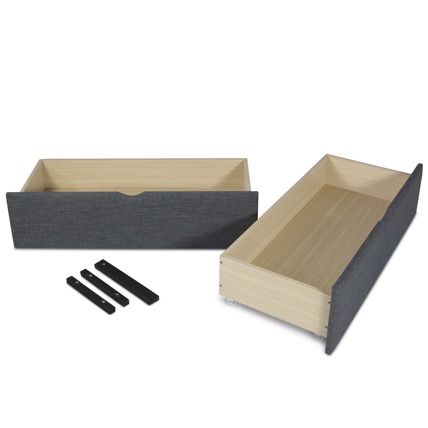 Bed Drawer Set of 2 Drawers Pull-Out Bed Box Storage with Castors Grey