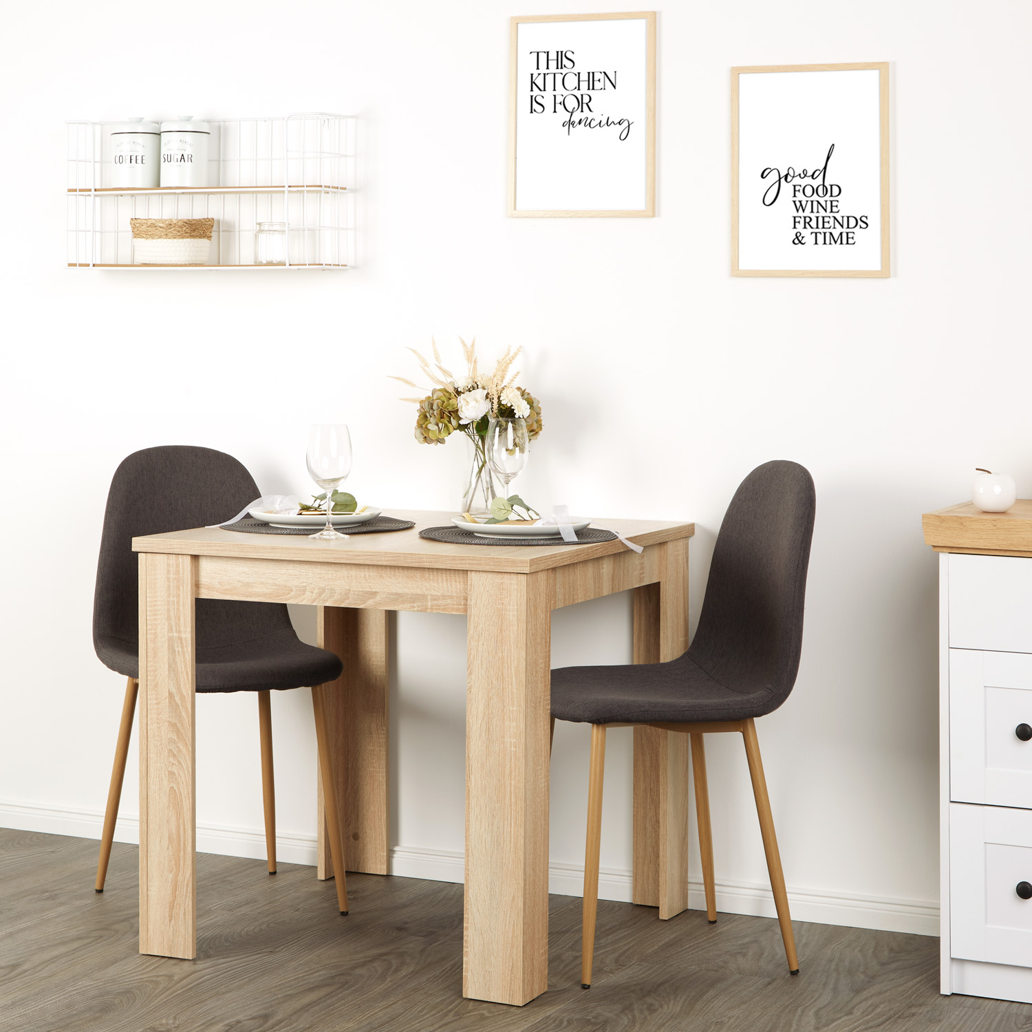 Modern Dining Table 80x80 cm with 2 Chairs Anthracite Dining Room Table Wooden Table Oak Modern Dining Table 80x80 cm with 2 Chairs Anthracite Dining Room Table Wooden Table Oak