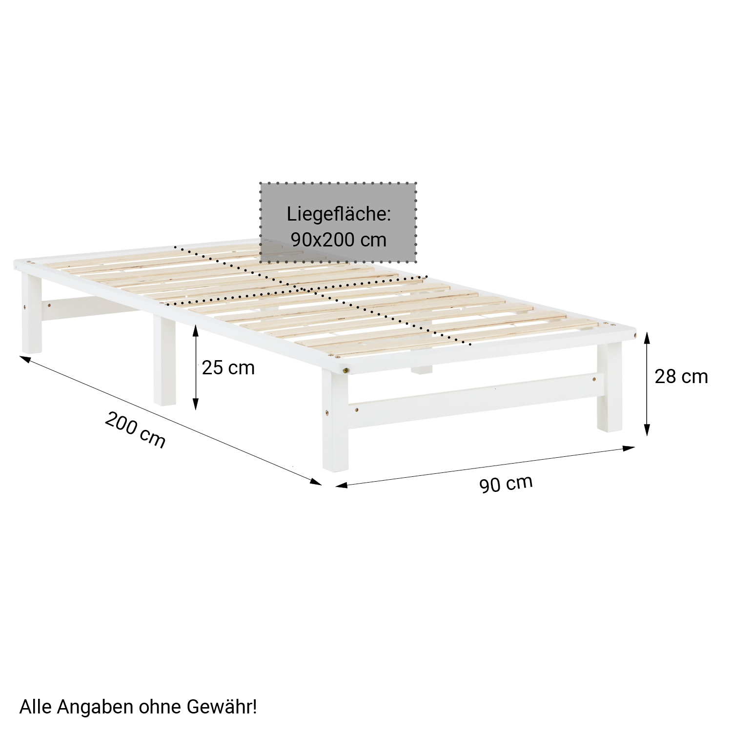 Pallet Bed 90x200 cm White | Single Bed with Mattress | with Slatted Frame | Wood | Kids Youth Guest Bedroom