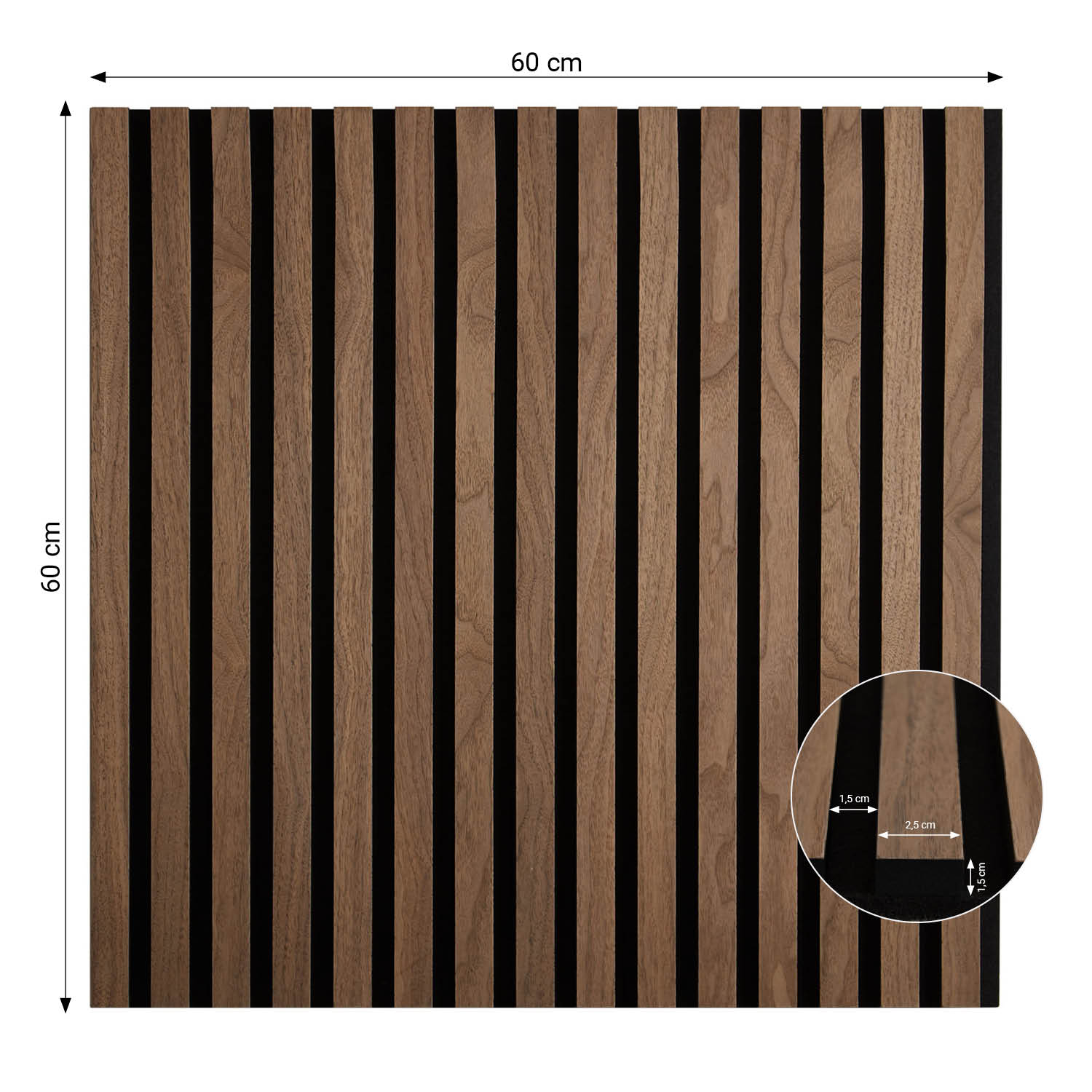 Acoustic Panels Wall Panels 60 x 60 cm Brown Walnut | Wood | 1 Piece | 3D Strips