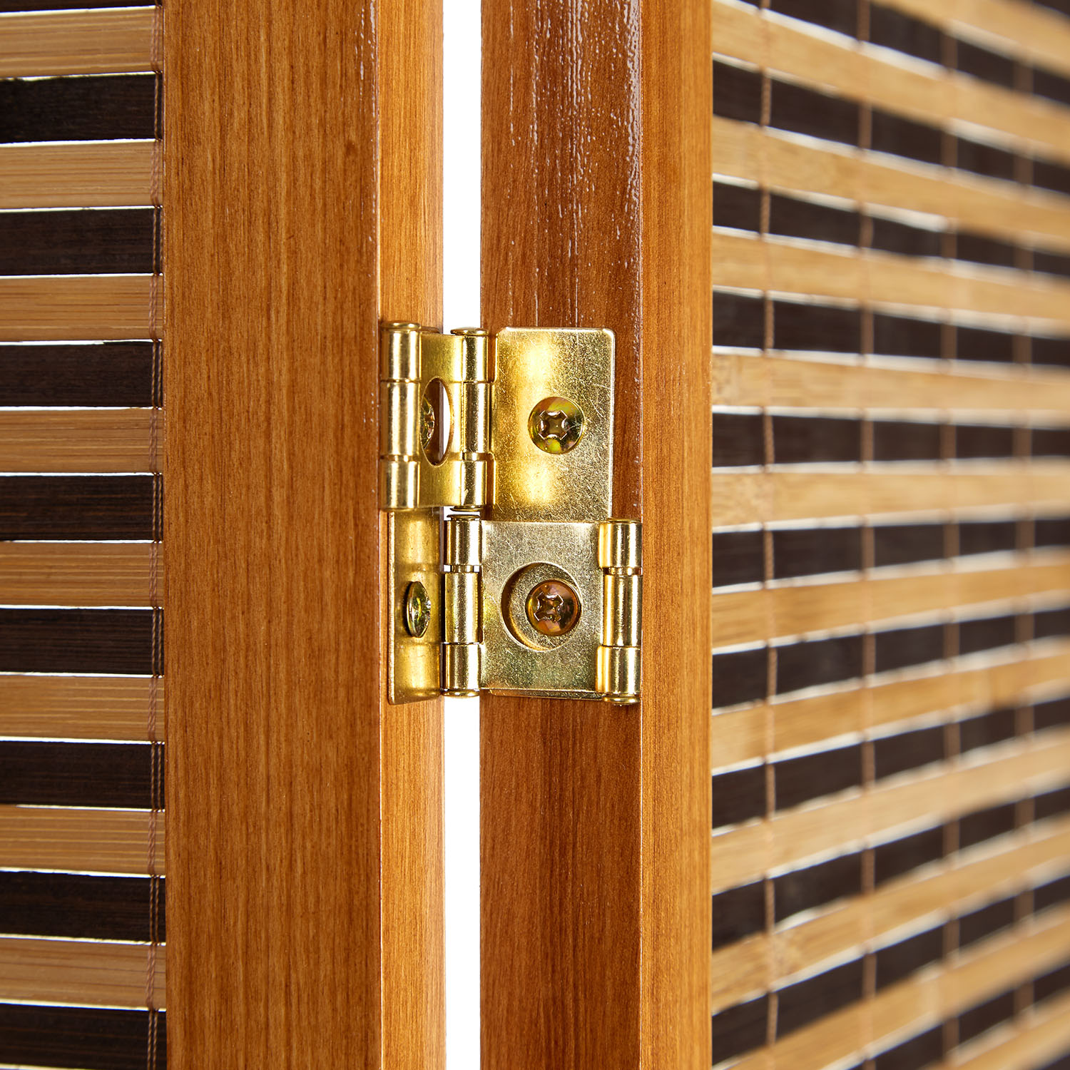 Paravent Brown Wooden Slats Height 200 cm | 4-panel | Wood | Room Divider Partition Privacy Screen