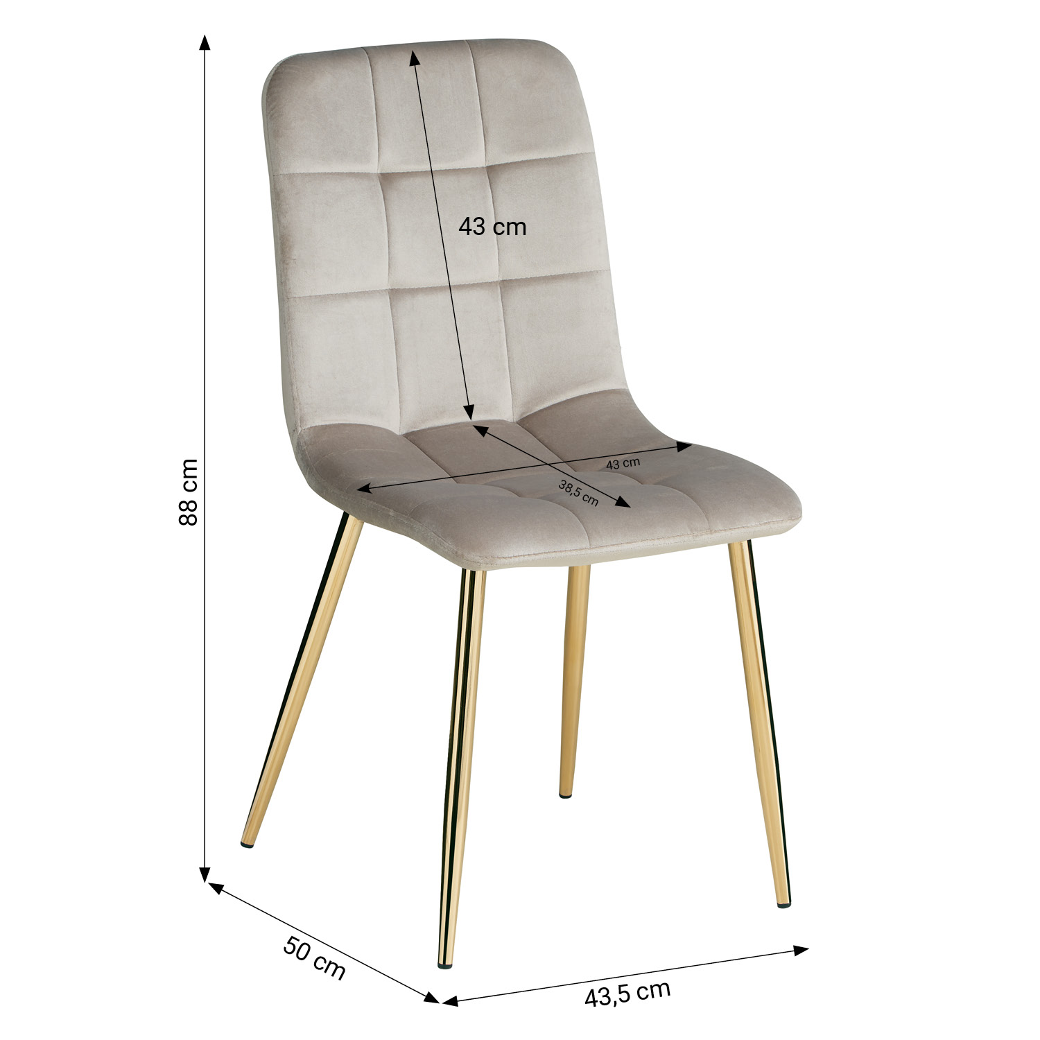 Upholstered Chair Velvet Cream | Set of 2 | golden Legs | without Armrests | Kitchen Dining Room Office