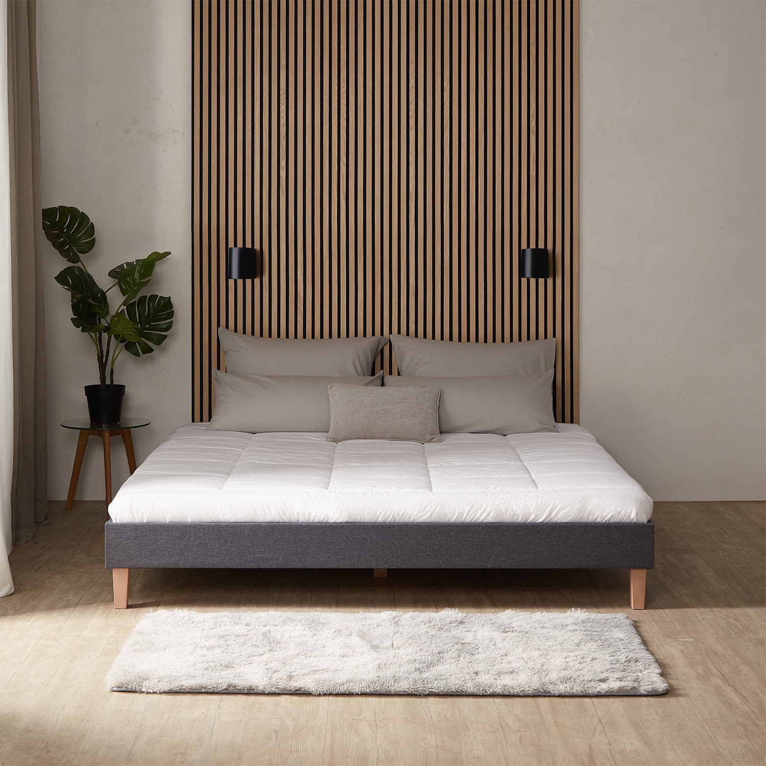 Upholstered bed 180x200 cm grey | futon bed | with slatted frame | double fabric bed frame