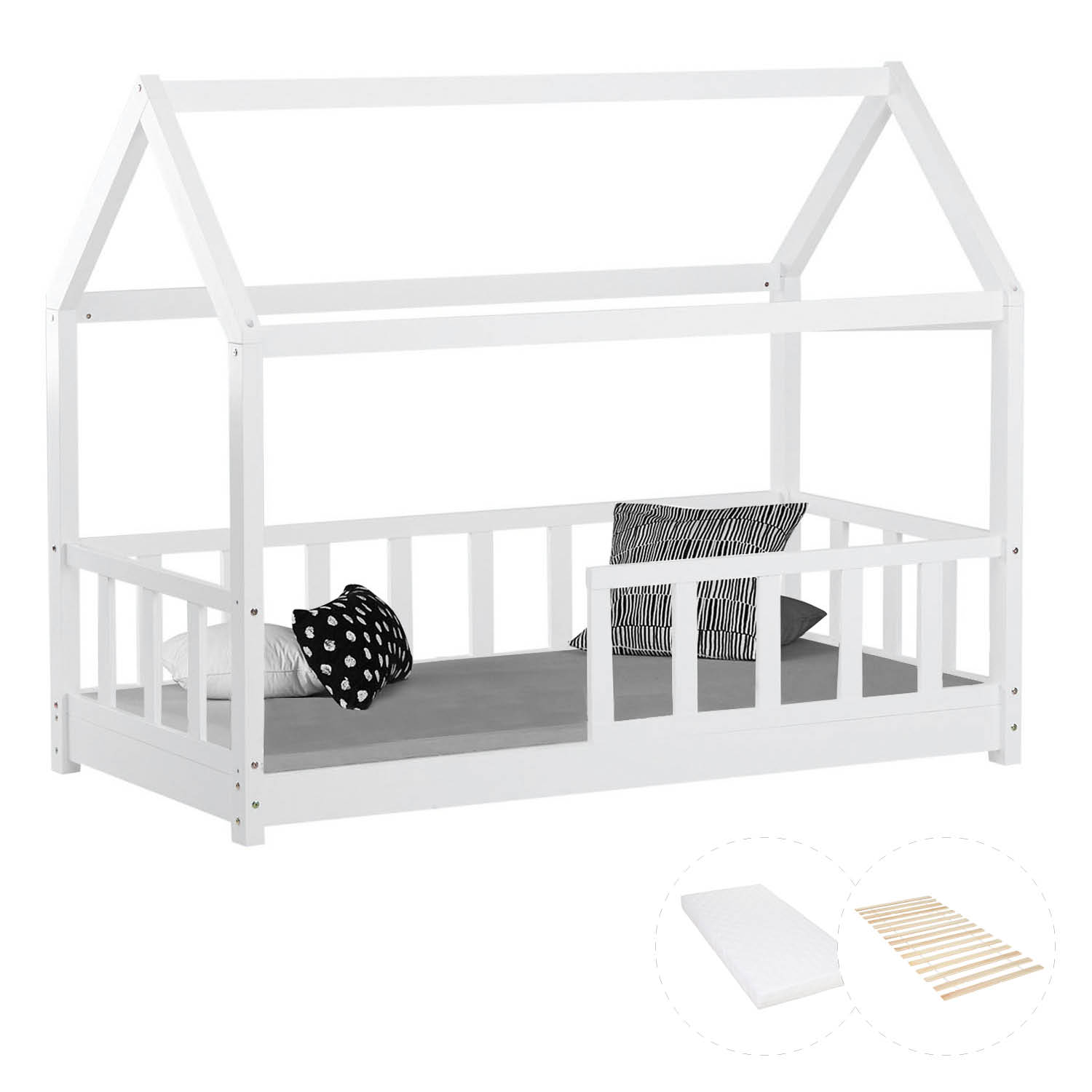 Children's Bed 80x160 cm with Mattress House Bed with Barriers Childrens Single Bed Montessori Bed Treehouse Bed