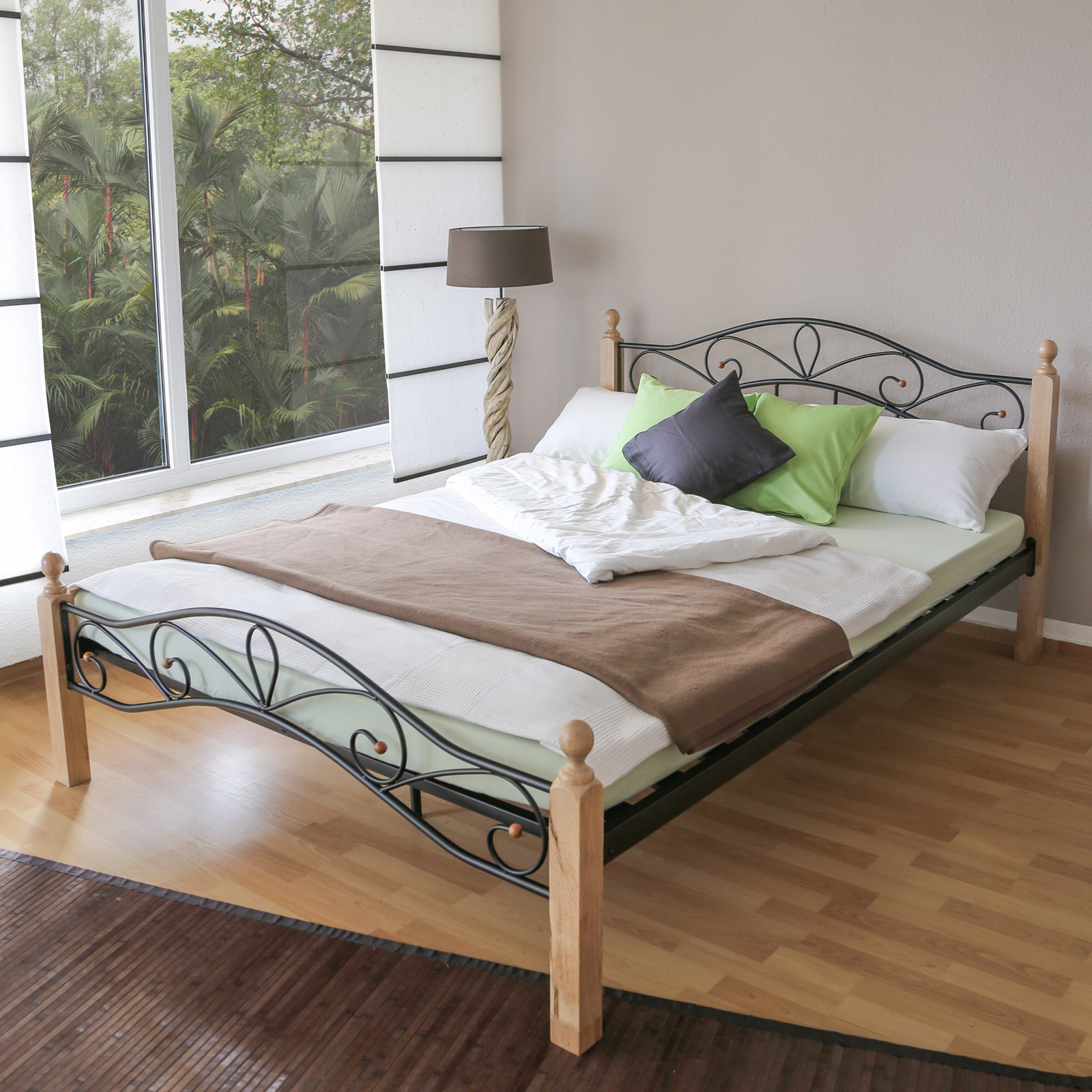 Metal Bed Iron Bed Double 140 x 200 Wood Slatted black natural bed frame 920 Metal Bed Iron Bed Double 160 x 200 Wood Slatted black natural bed frame 920