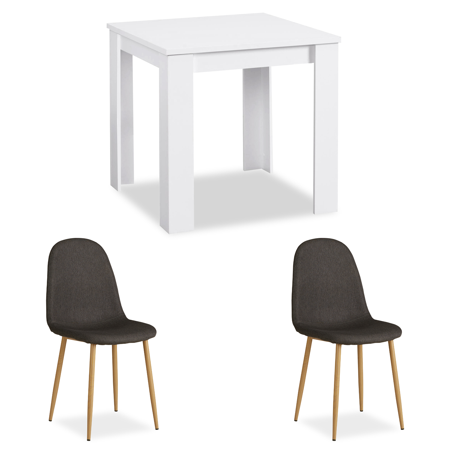 Modern White Dining Table 80x80 cm with 2 Chairs Anthracite Dining Room Table Wooden Table