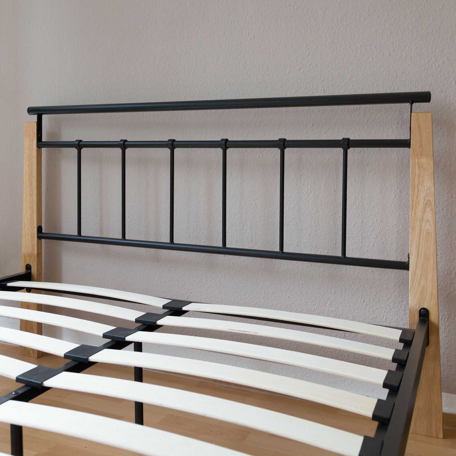 Metal Bed Iron Bed Double 180 x 200 Wood Slatted black natural bed frame 5072