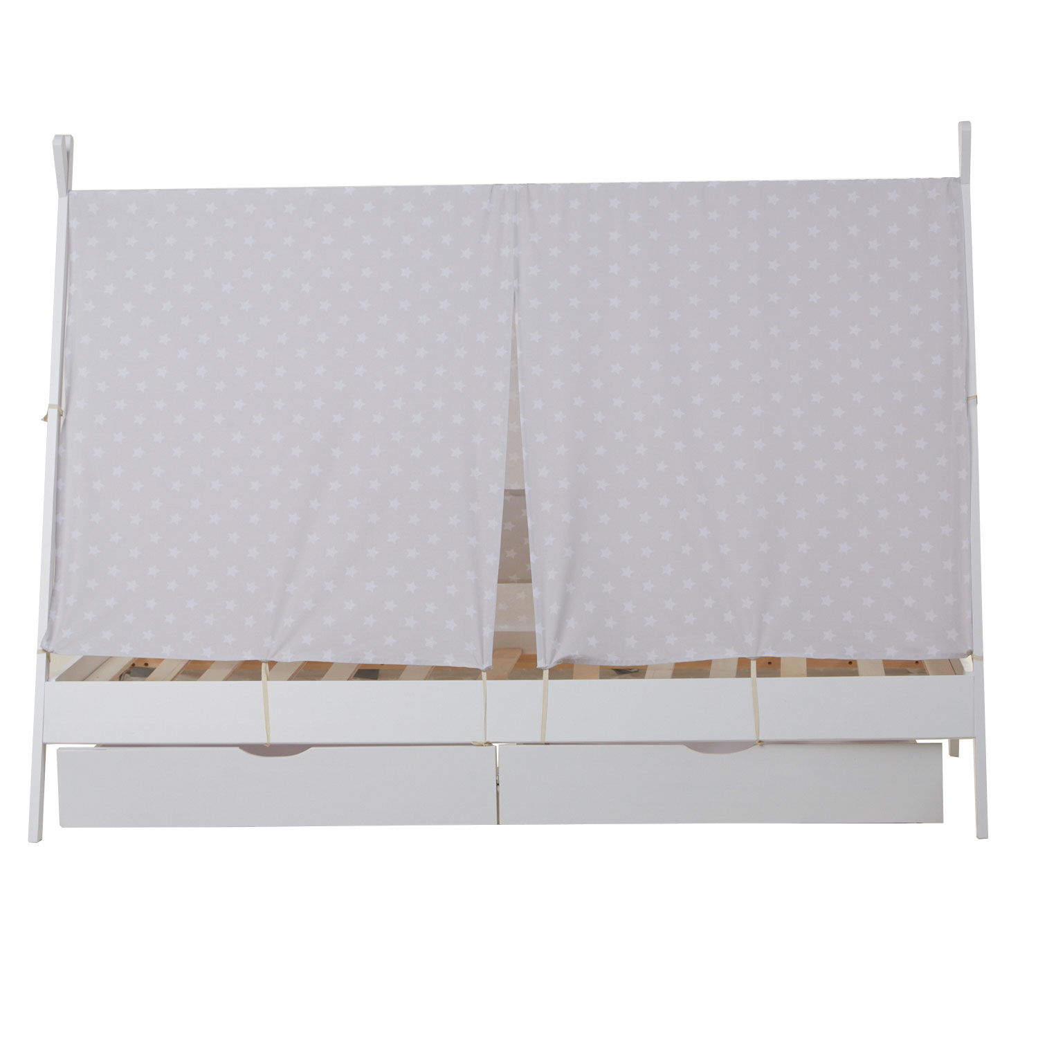 Lit D'Enfant Tipi 90x200 Lit Maison Blanc Gris avec Sommier à Lattes Tiroir