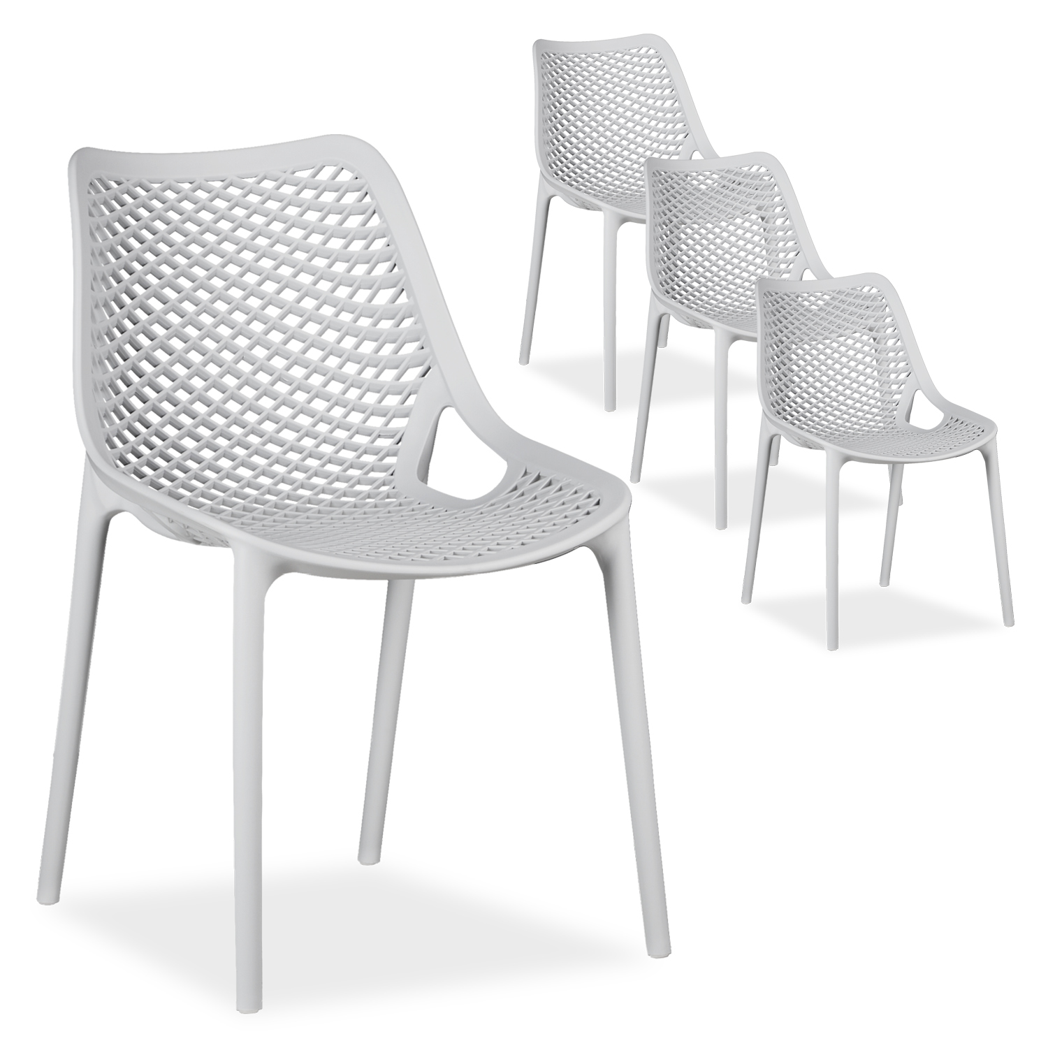 Chaise de jardin Gris Lot de 4 Fauteuils de jardin Plastique Chaises exterieur Chaises empilable