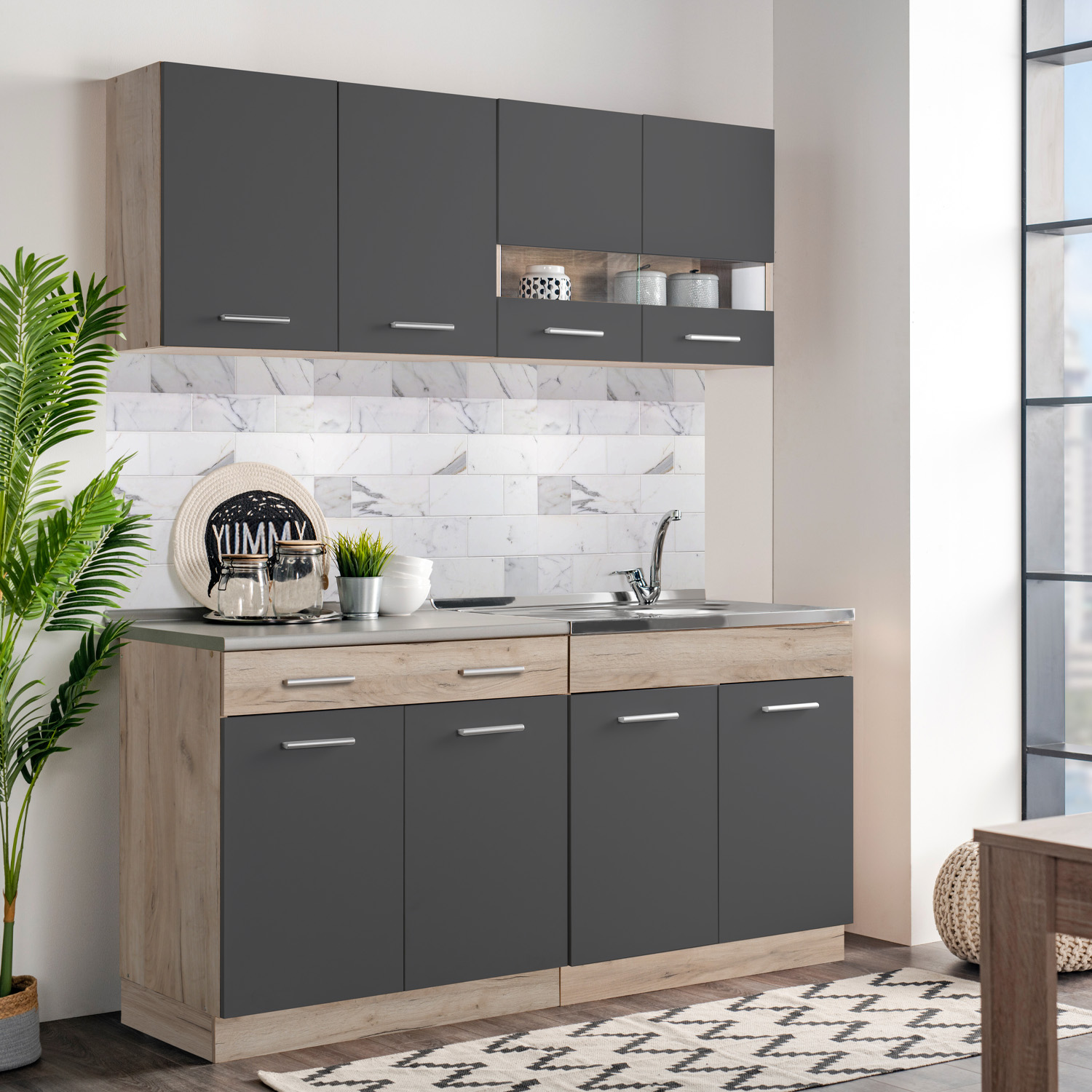 Kitchen Unit without Appliances 80 cm Gray | Oak | Single Kitchen | Mini Kitchen | Kitchen Element | Basic