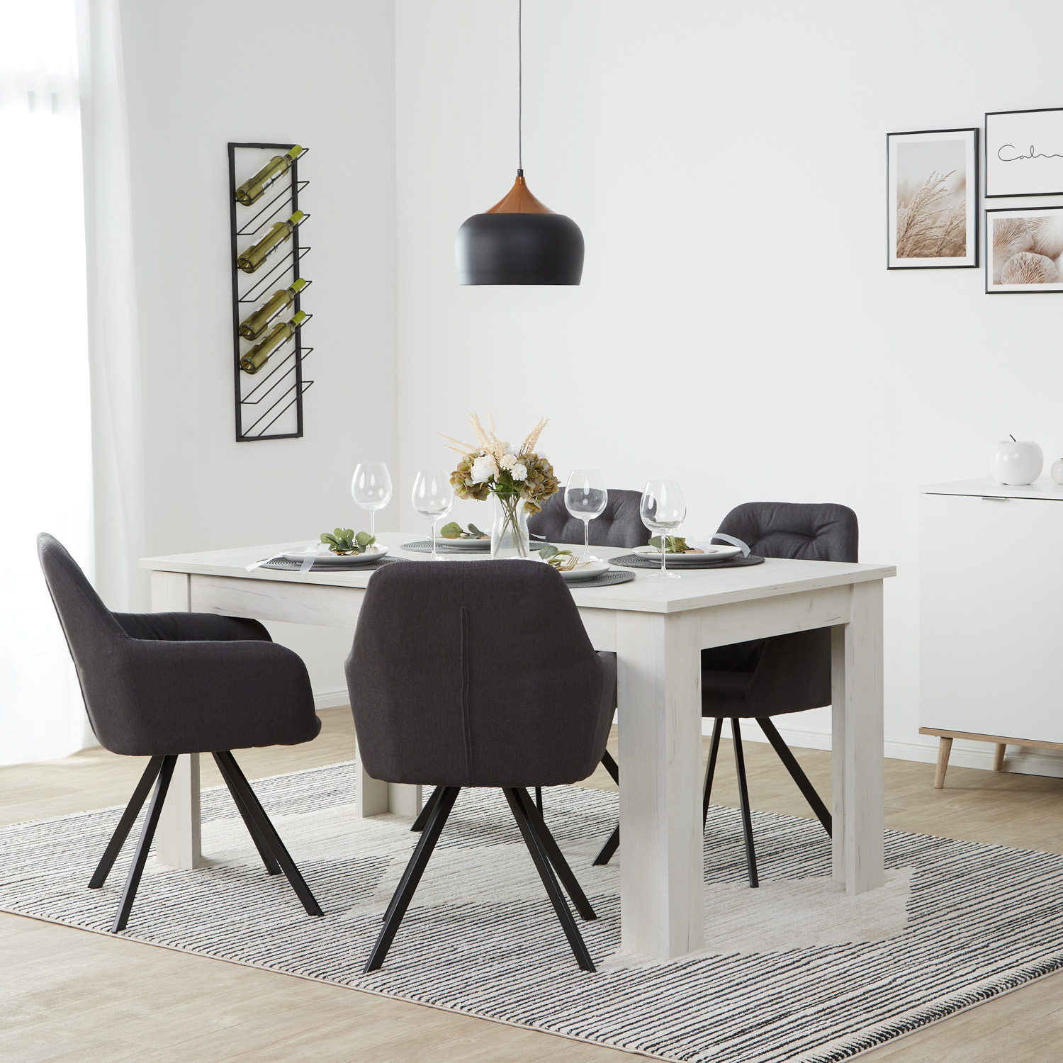 Upholstered Chair Linen Anthracite | Set of 4 | with Armrests | Kitchen Dining Room Office