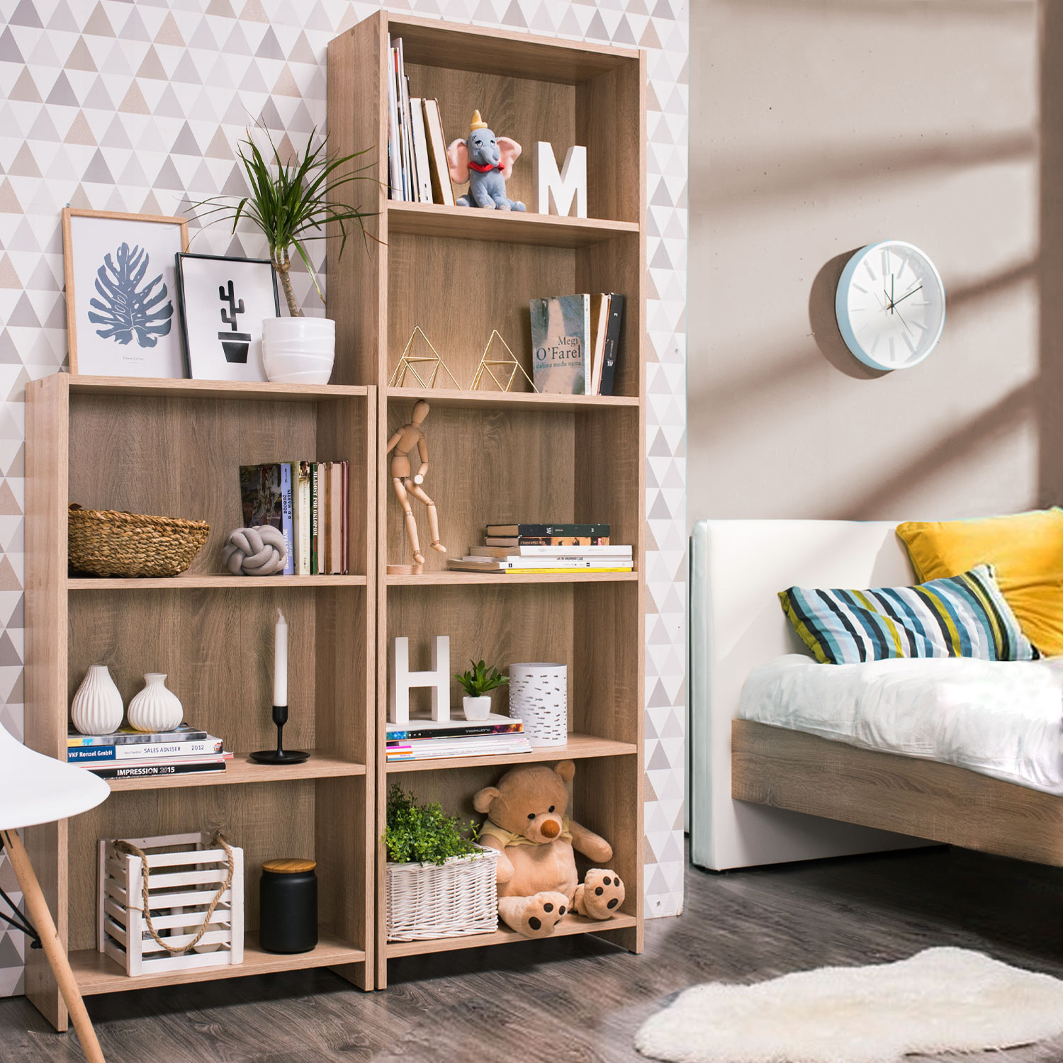 Bibliothèque avec 3 Étagères en Bois Étagère Meuble de Rangement Armoire Etagere Murale