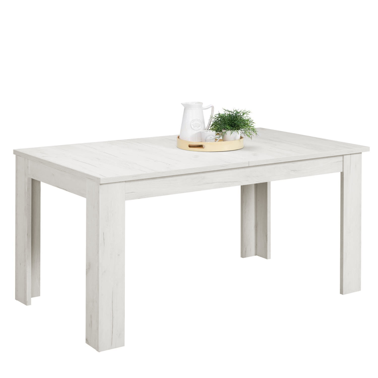 Modern Dining Table Washed White 160x90 cm with 4 Grey Corduroy Chairs Dining Room Table Natural Wooden Table