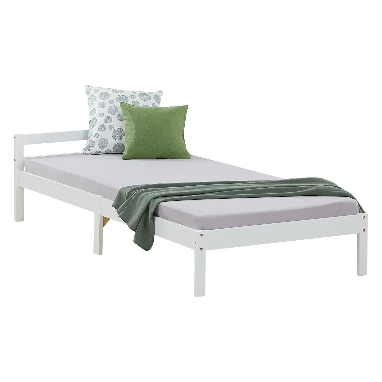 Wood Bed 90x200 cm White | Single Bed | with Slatted Frame | Kids Youth Guest Bedroom