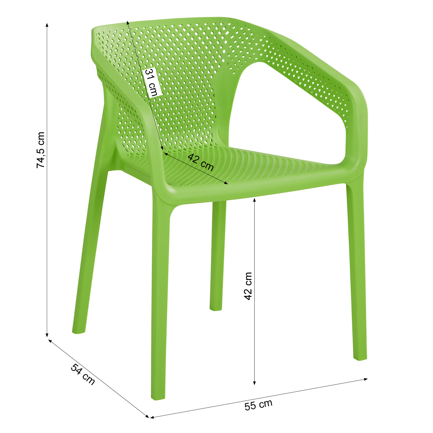 Set of 4 Garden chair with armrests Camping chairs Green Outdoor chairs Plastic Egg chair Lounger chairs Stacking chairs