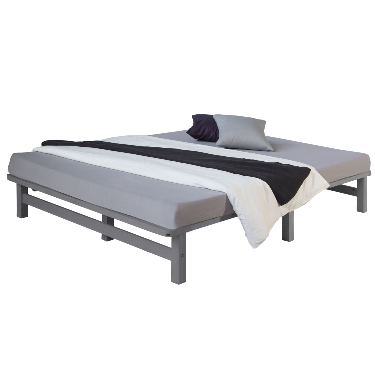 Pallet bed 140x200 cm solid wood bed grey pallet furniture bed wooden bed futon bed