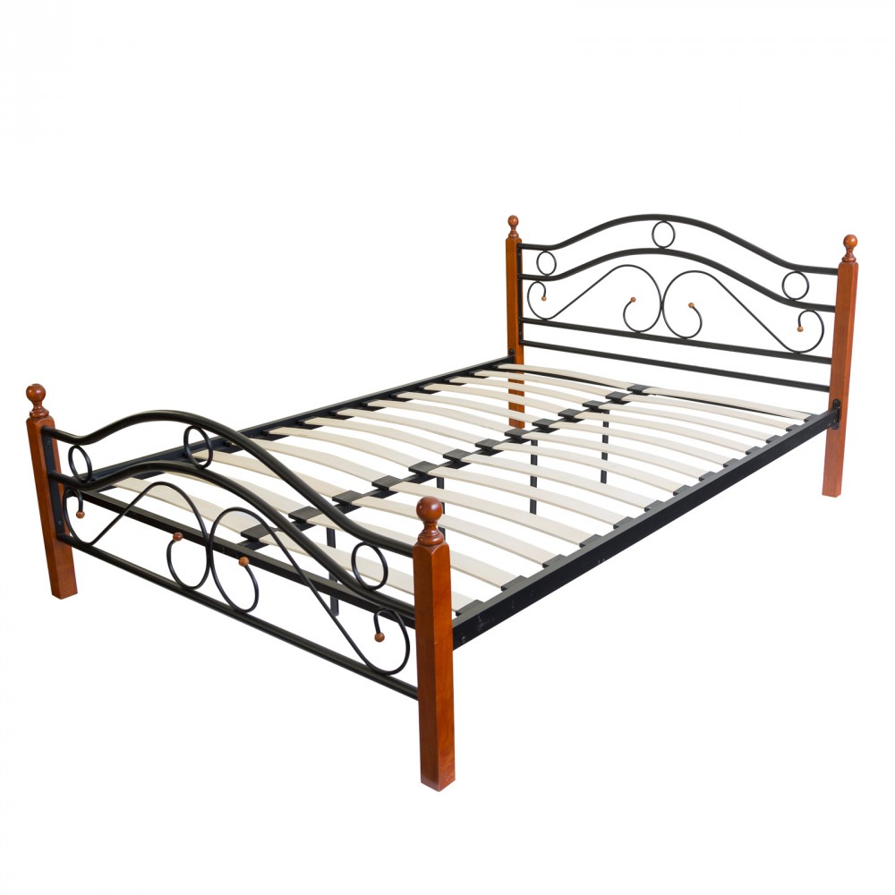 Metal Bed Iron Bed Double 140 x 200 Wood Slatted black brown bed frame 803