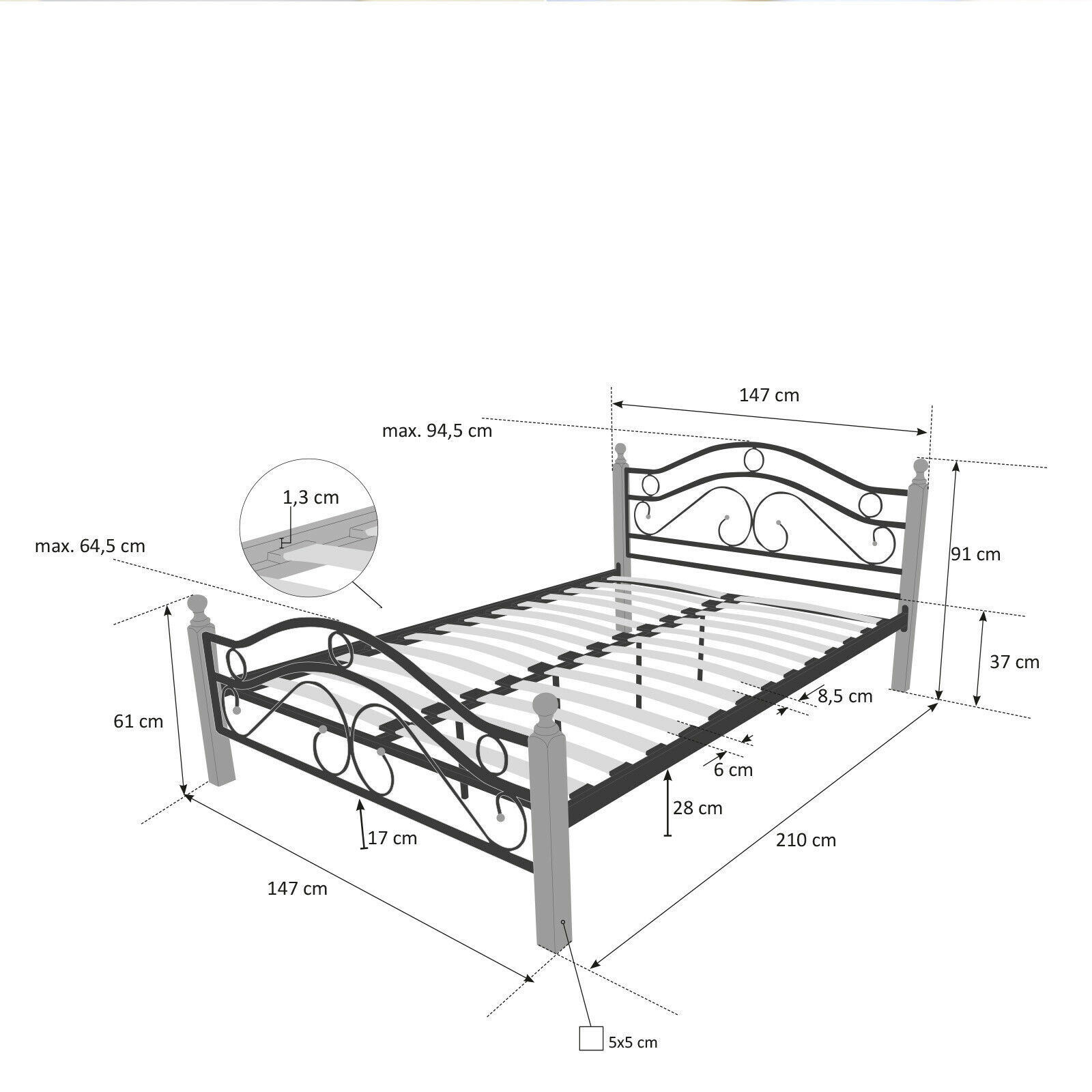 Metal Bed Iron Bed Double 140 x 200 Wood Slatted black natural bed frame 803 Metal Bed Iron Bed Double 140 x 200 Wood Slatted black natural bed frame 803