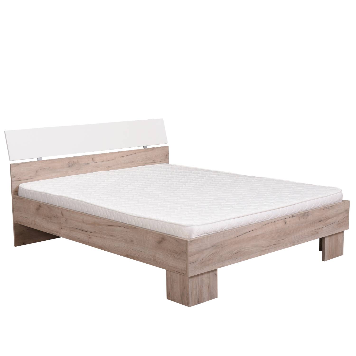 Wooden Double Queen Size Bed 160x200 cm Slatted Frame Bedroom Furniture Oak Grey White