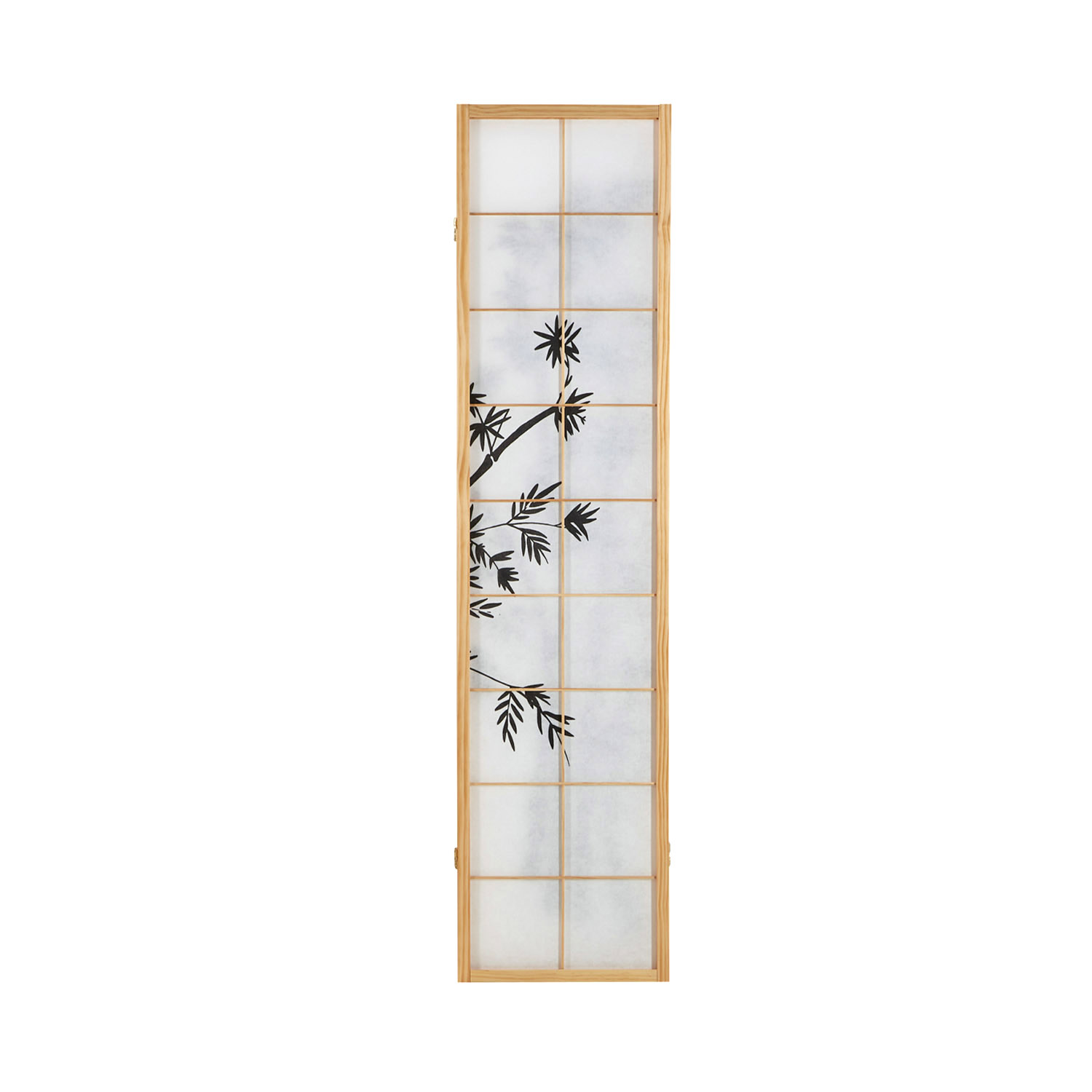 Paravent room divider 3 parts, natural wood, white rice paper, bamboo pattern, height 179 cm