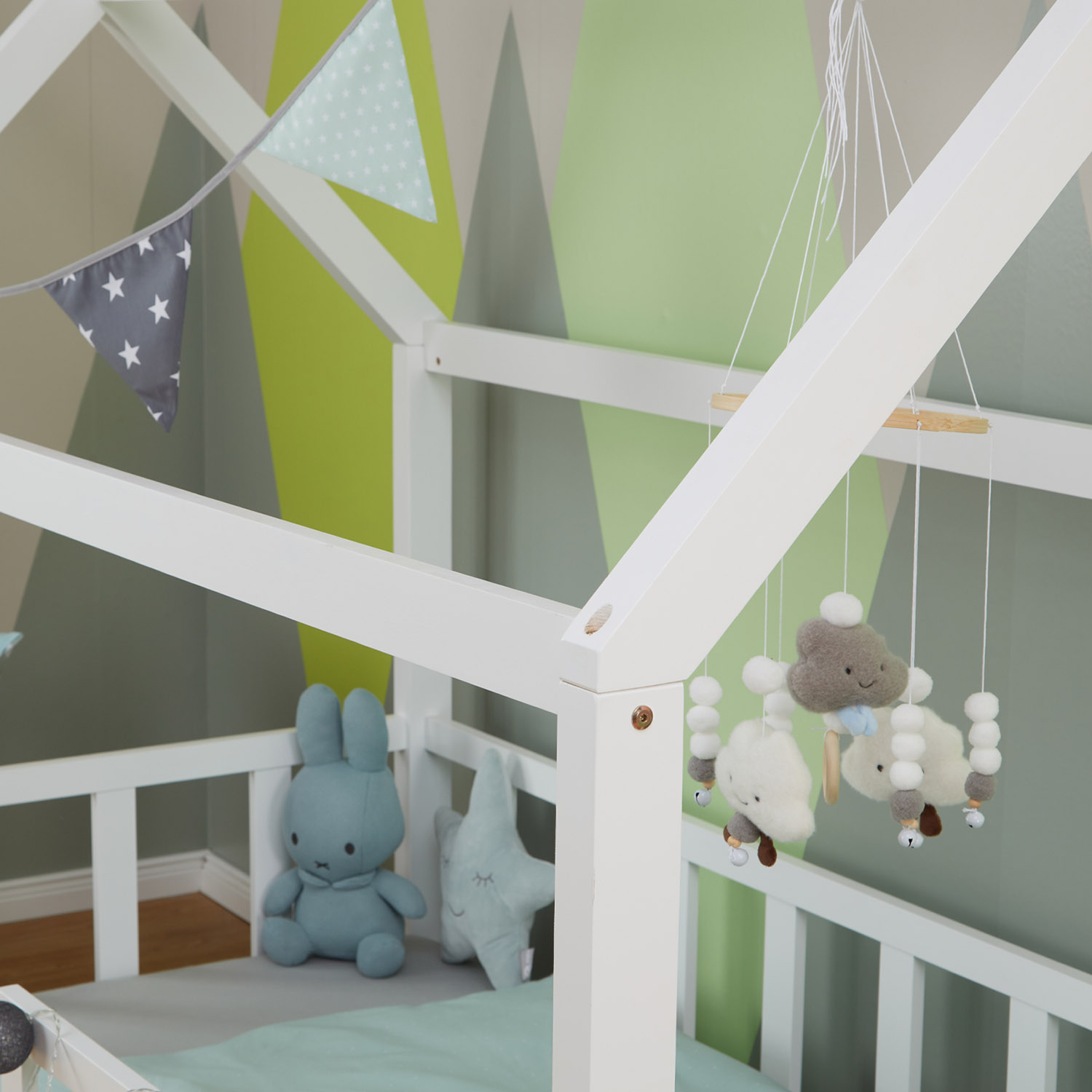Kinderbett Hausbett mit Rausfallschutz 80x160 cm Bodenbett Montessori Bett Bettenhaus Lattenrost
