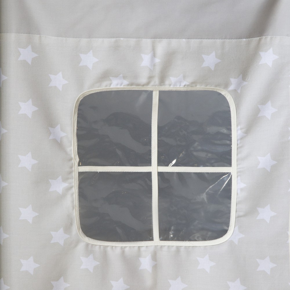 Loft Bed Kids 90x200 cm White with Curtain Stars | Tunnel | without Slatted Frame Loft Bed Kids 90x200 cm White with Curtain Stars | Tunnel | without Slatted Frame