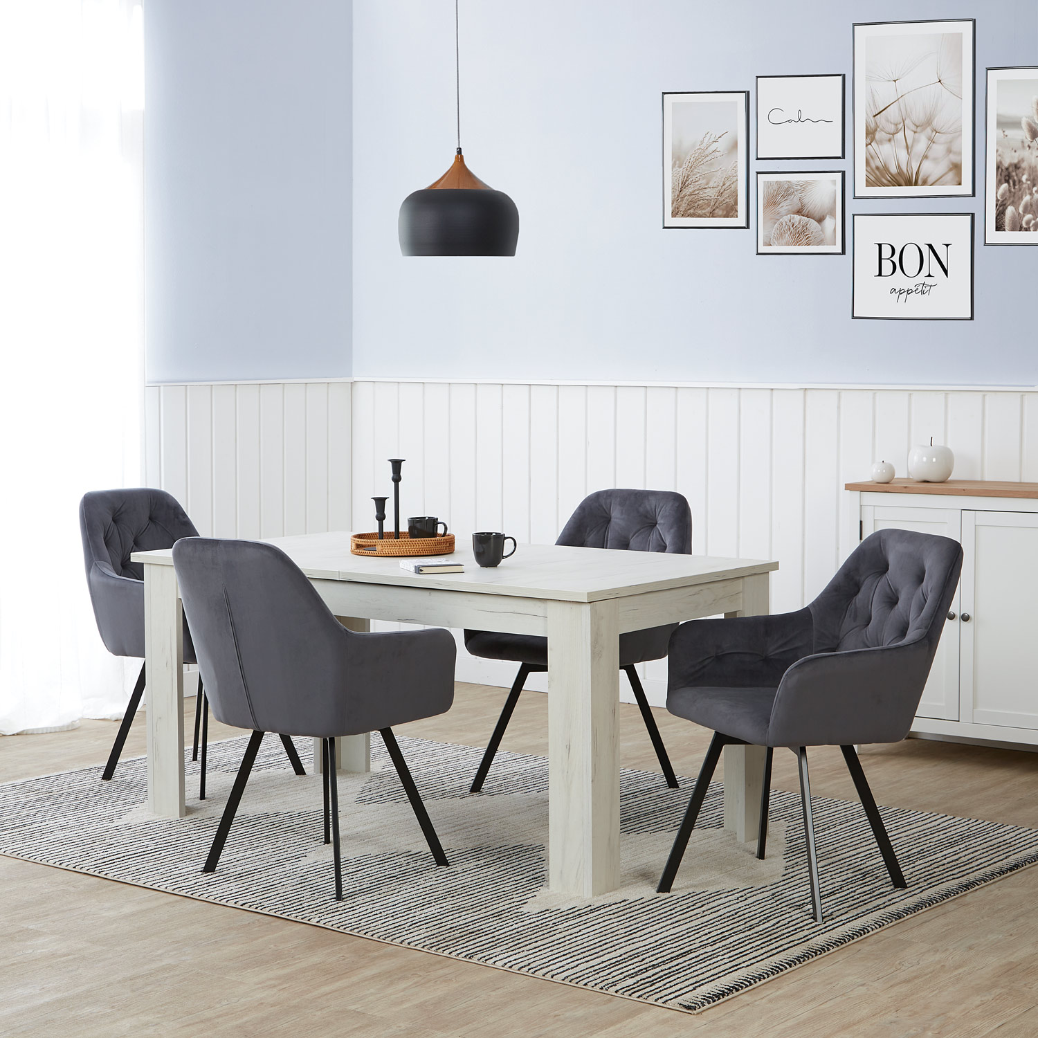 Upholstered Chair Velvet Grey | Set of 2 | swivel | with Armrests | Kitchen Dining Room Office
