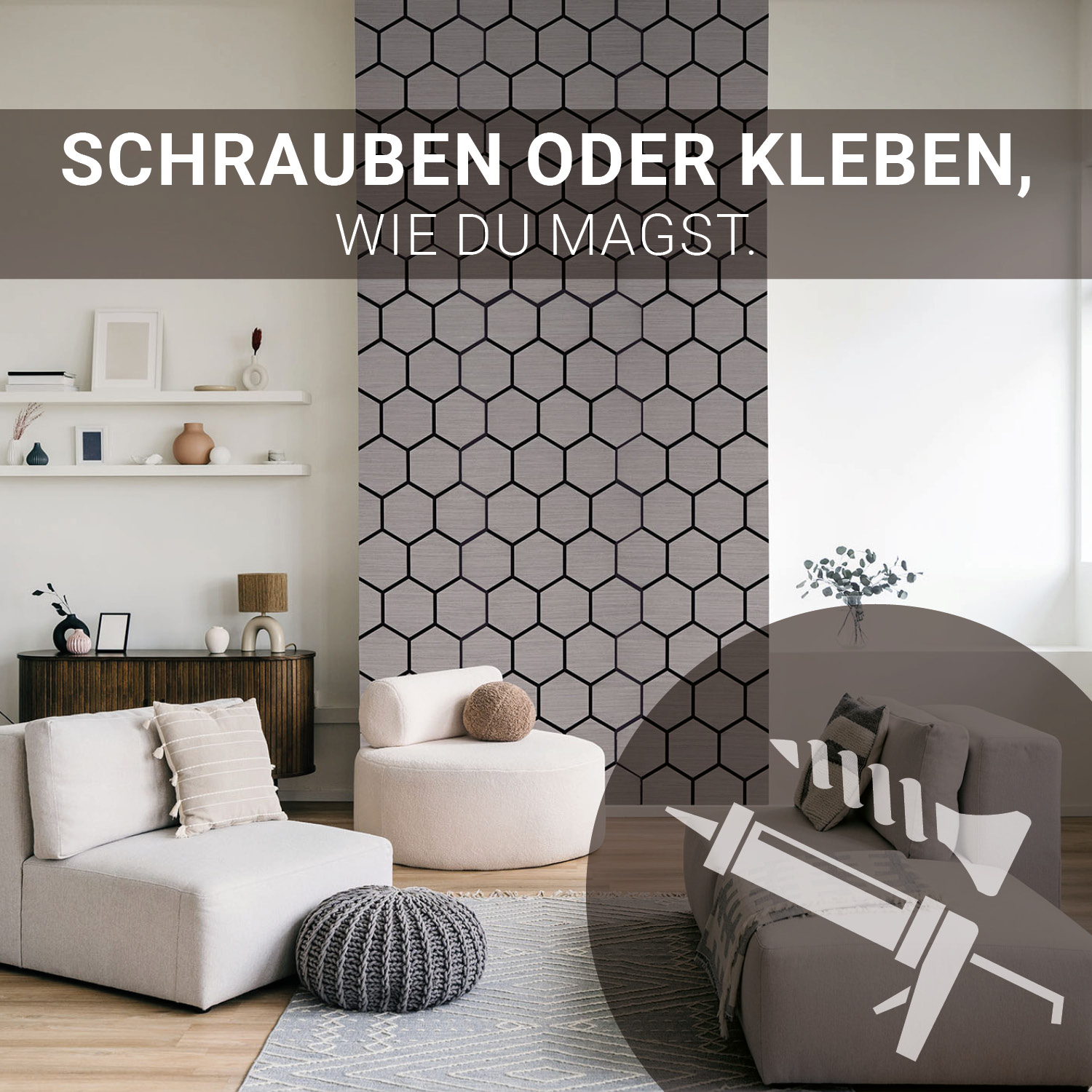 Akustikpaneele Wandpaneele Hexagon Wabe 76 x 62 cm Grau | Holz | 4er Set | 3D