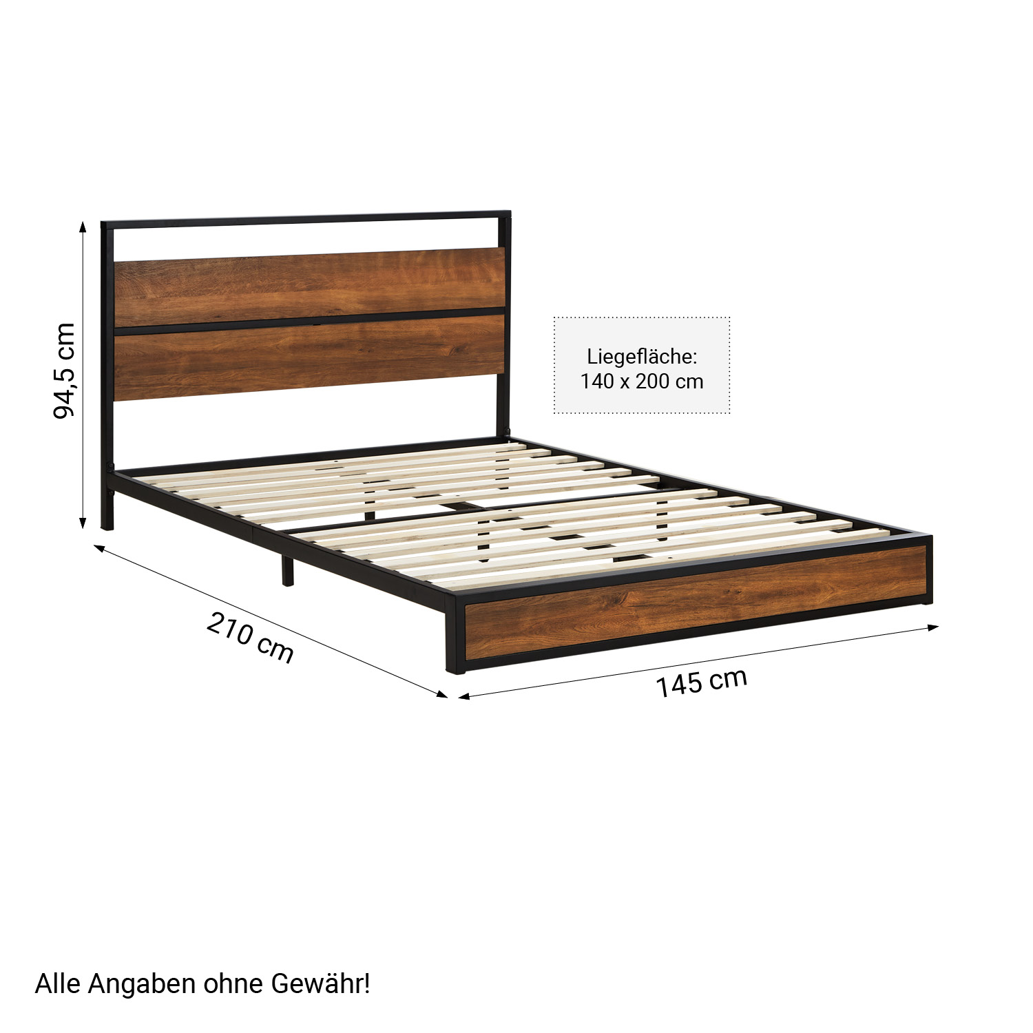 Solid Metal Bed 140x200 cm Slatts Double Bed Black Futon Bed Wood Brown Platform Bed Frame Guest Bed Solid Metal Bed 140x200 cm Slatts Mattress Double Bed Black Futon Bed Wood Brown Platform Bed Frame Guest Bed