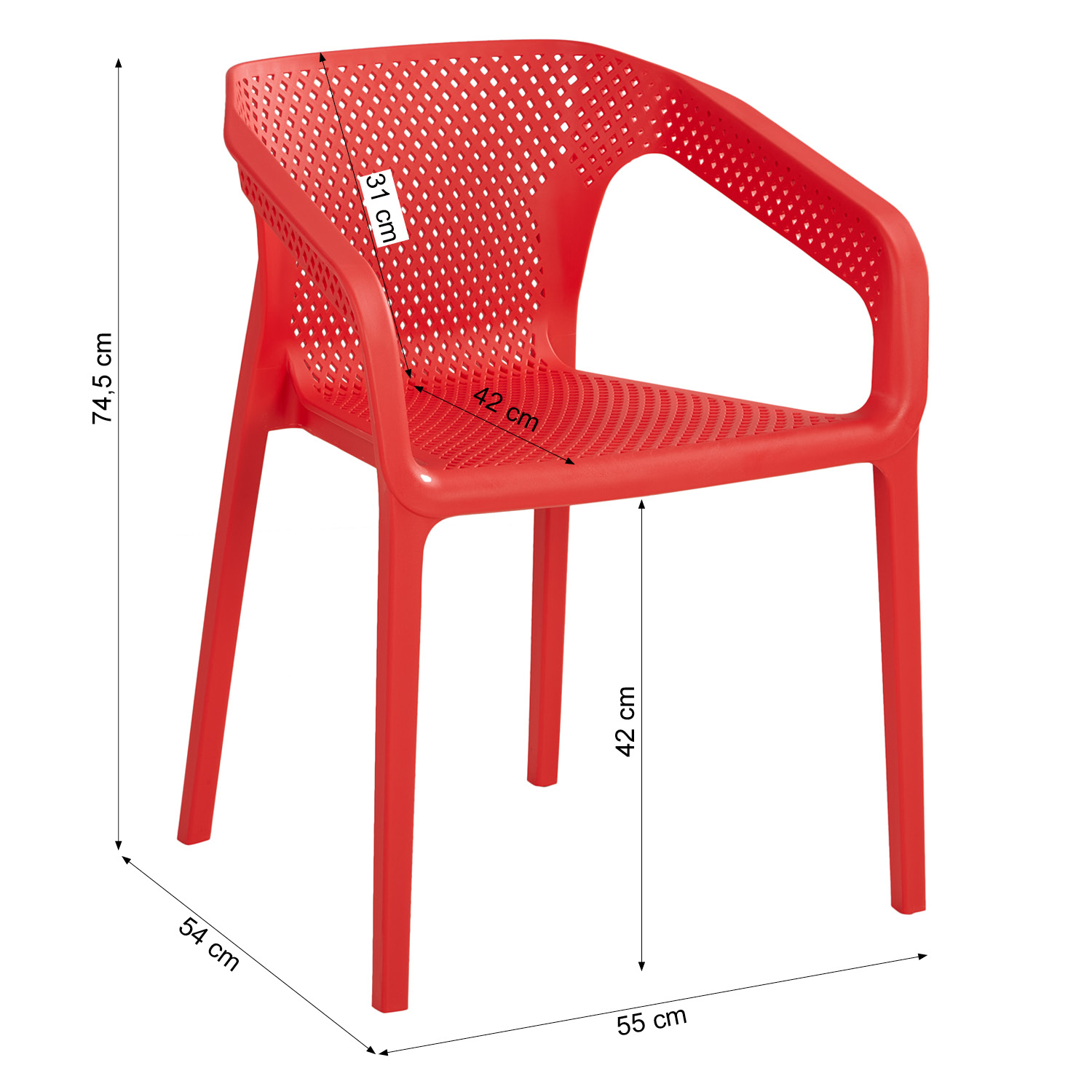 Set of 6 Garden chair with armrests Camping chairs Red Outdoor chairs Plastic Egg chair Lounger chairs Stacking chairs