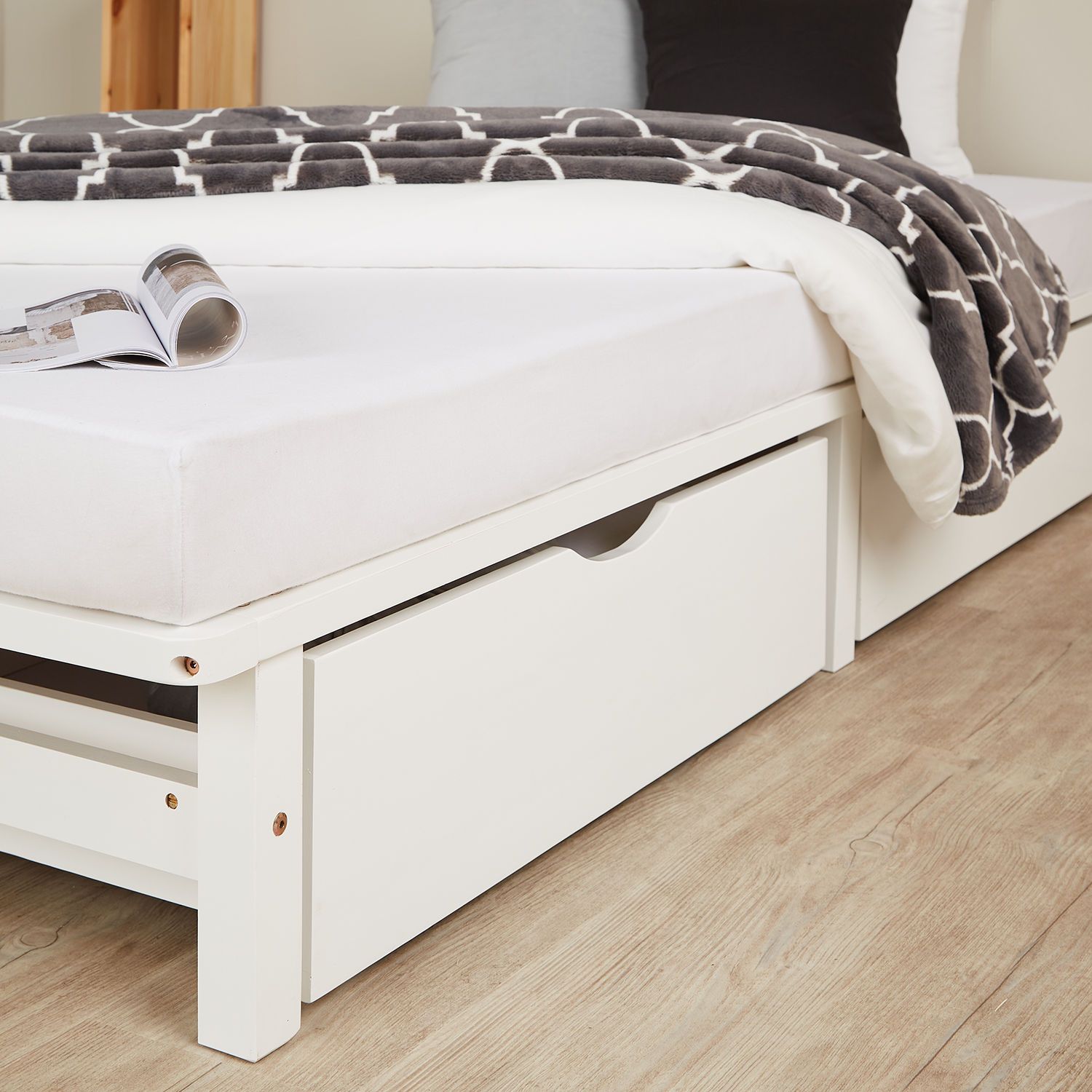 Pallet Bed 140x200 cm White | Double Bed with Storage Drawers | with Mattress | Wood | Kids Youth Guest Bedroom