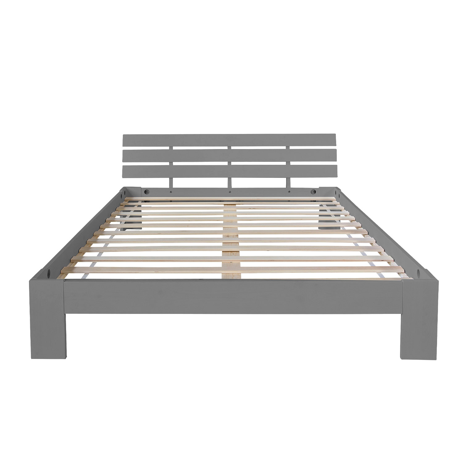 Lit Double en Bois Lit Futon Lit 140x200 Gris Pin Cadre de Lit en Bois Massif