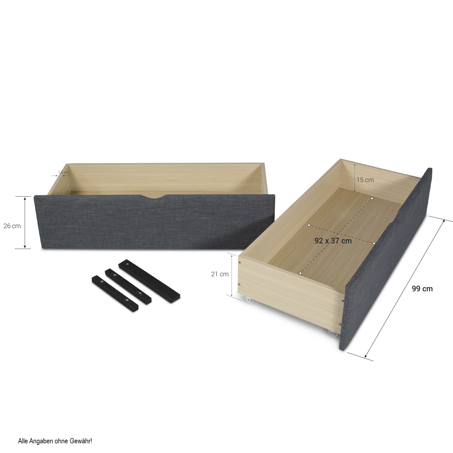 Upholstered Bed Double Bed Frame 140 x 200 Dark Grey 4 Drawers Slatted Frame