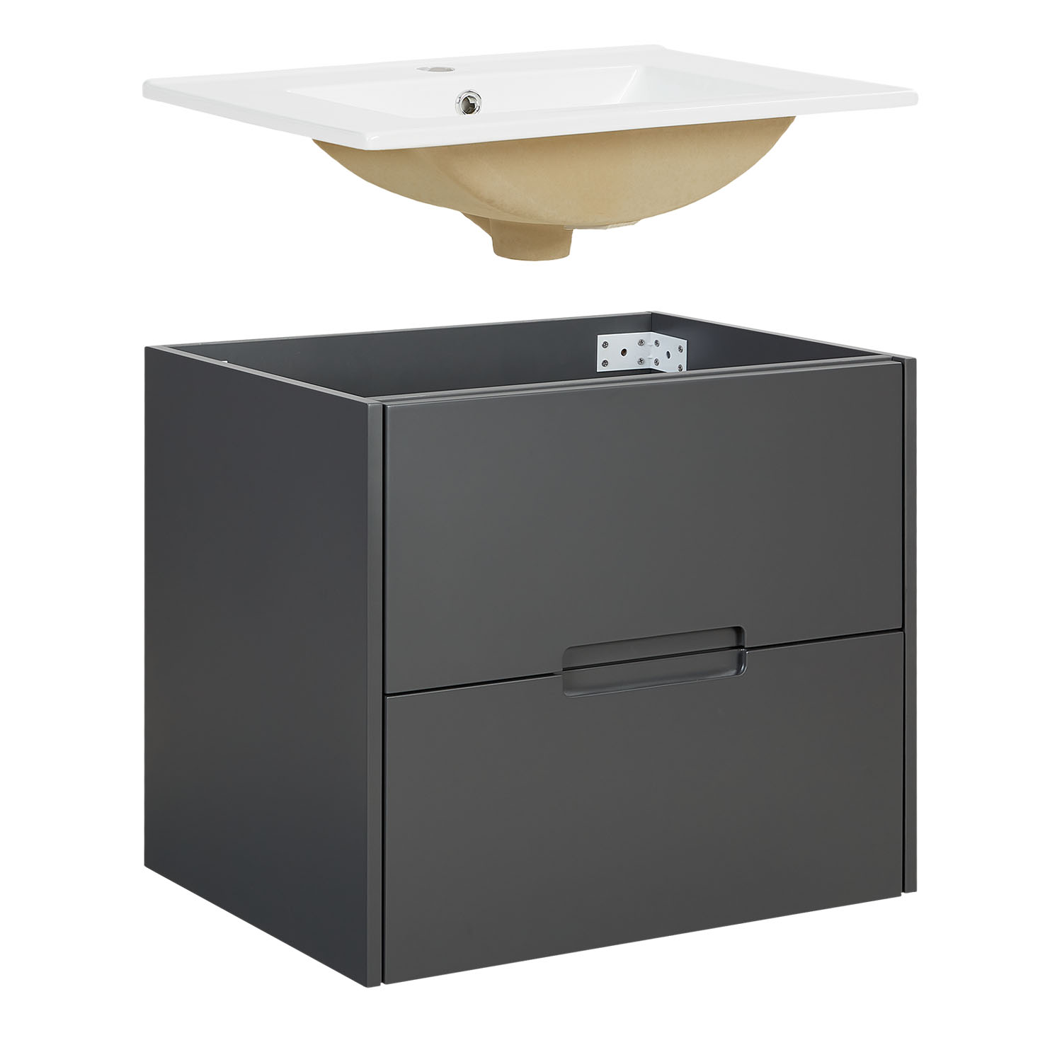 Meuble salle de bain Meuble vasque 60 cm Gris avec Miroir LED Rangement Meuble lavabo Plan vasque Console de salle de bain