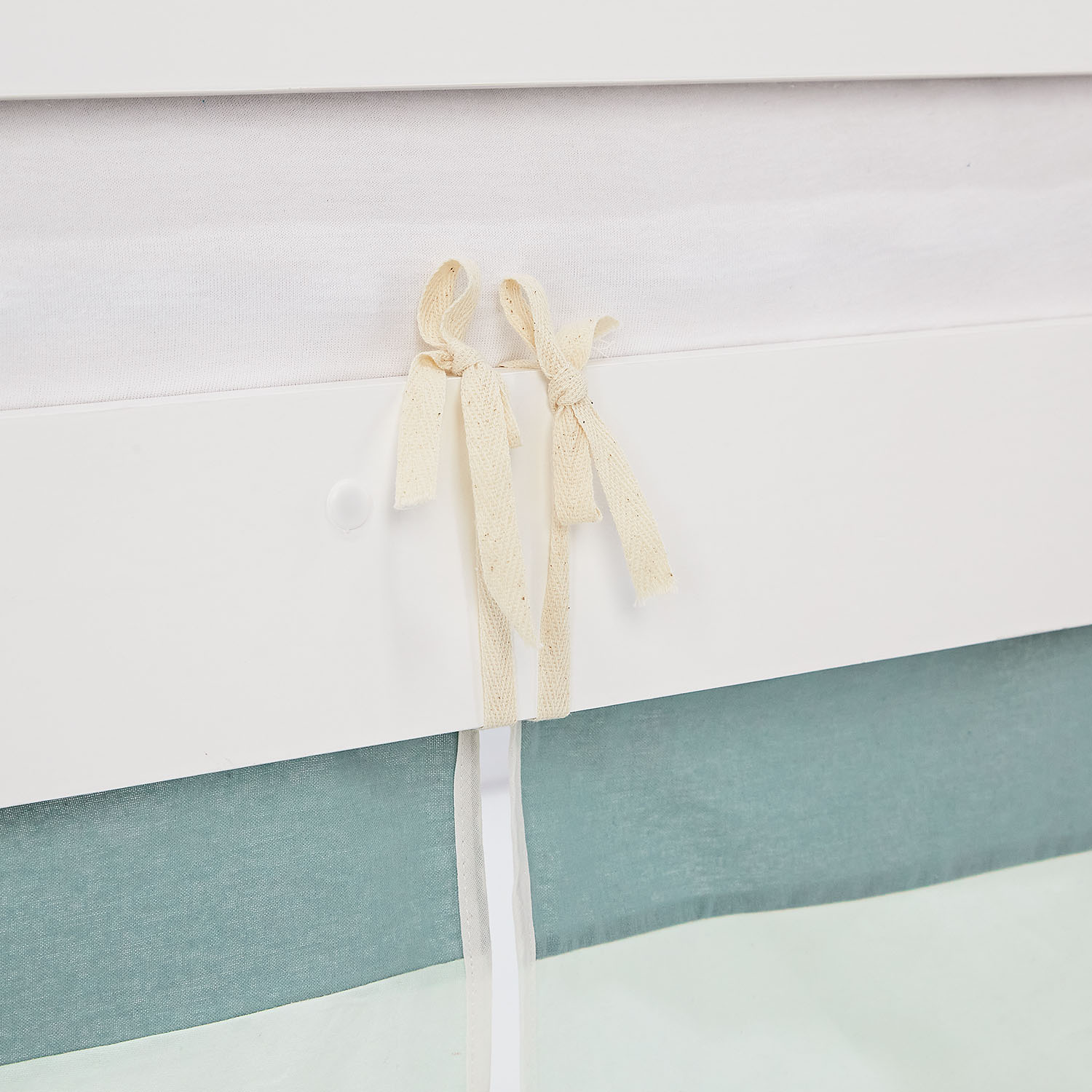 Loft Bed for Kids 90x200 cm White with Curtain in Mint Green | Tunnel | without Slatted Frame